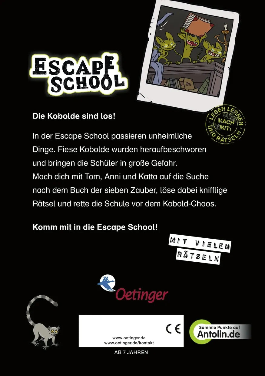 Buchrückseite von 'Escape School 1. Das Zauberbuch' mit Klappentext - Taschenbuch