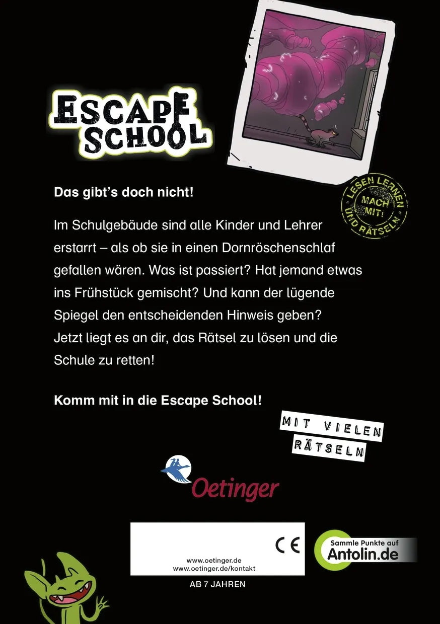 Buchrückseite von 'Escape School 2. Der unheimliche Nebel' mit Klappentext - Taschenbuch