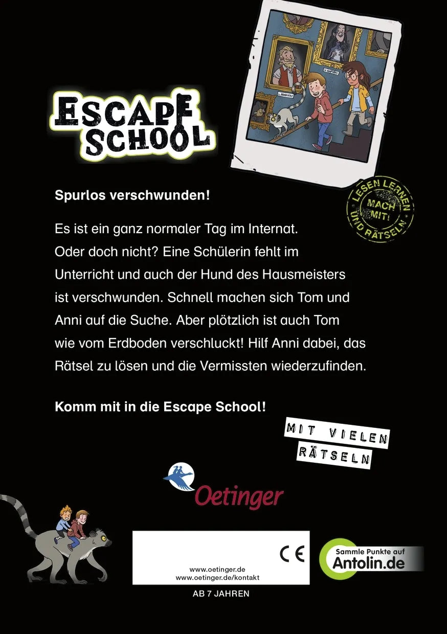 Buchrückseite von 'Escape School 3. Der Schrumpf-Kristall' mit Klappentext - Taschenbuch