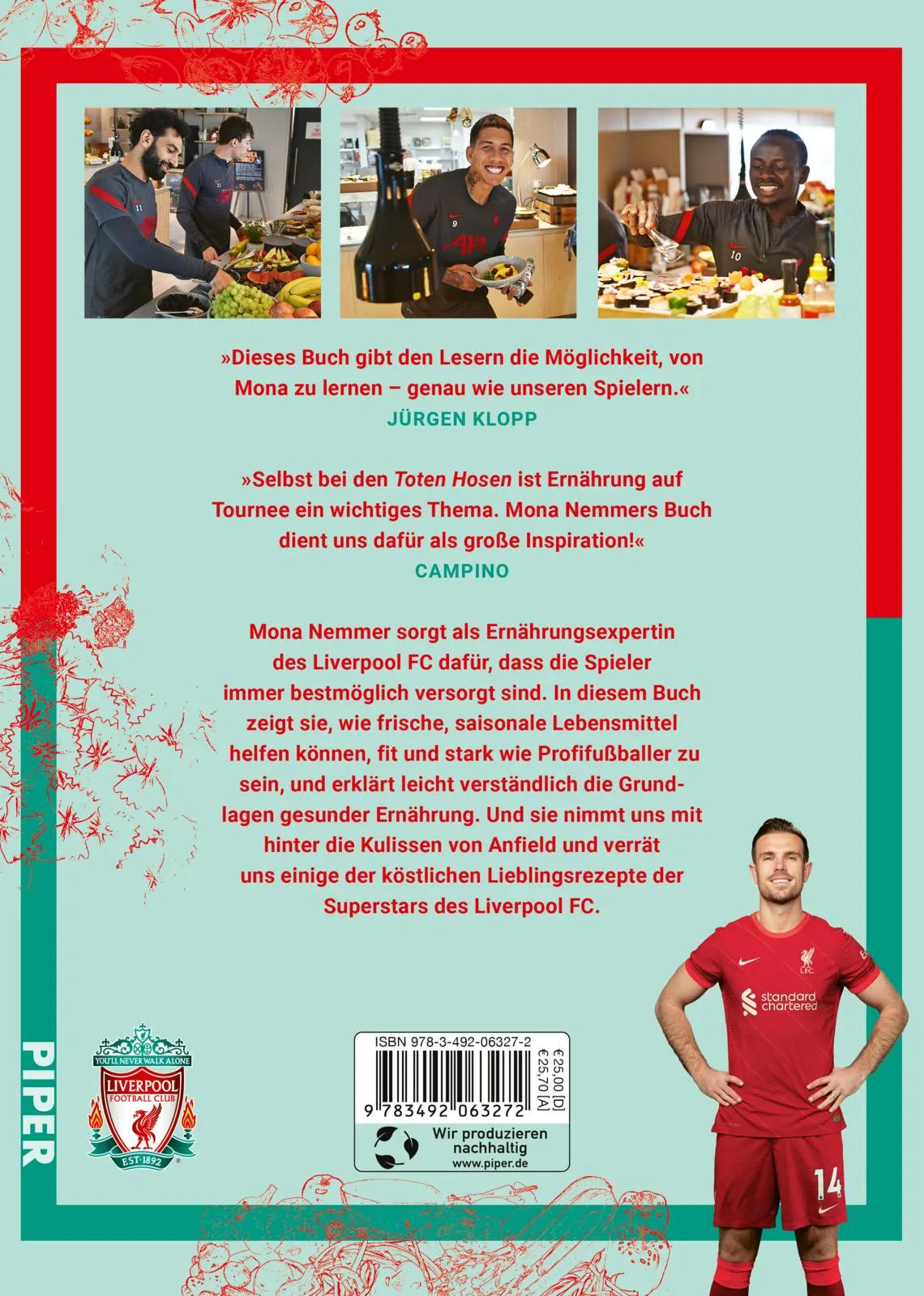 Buchrückseite von 'Essen wie die Champions' mit Klappentext - Paperback