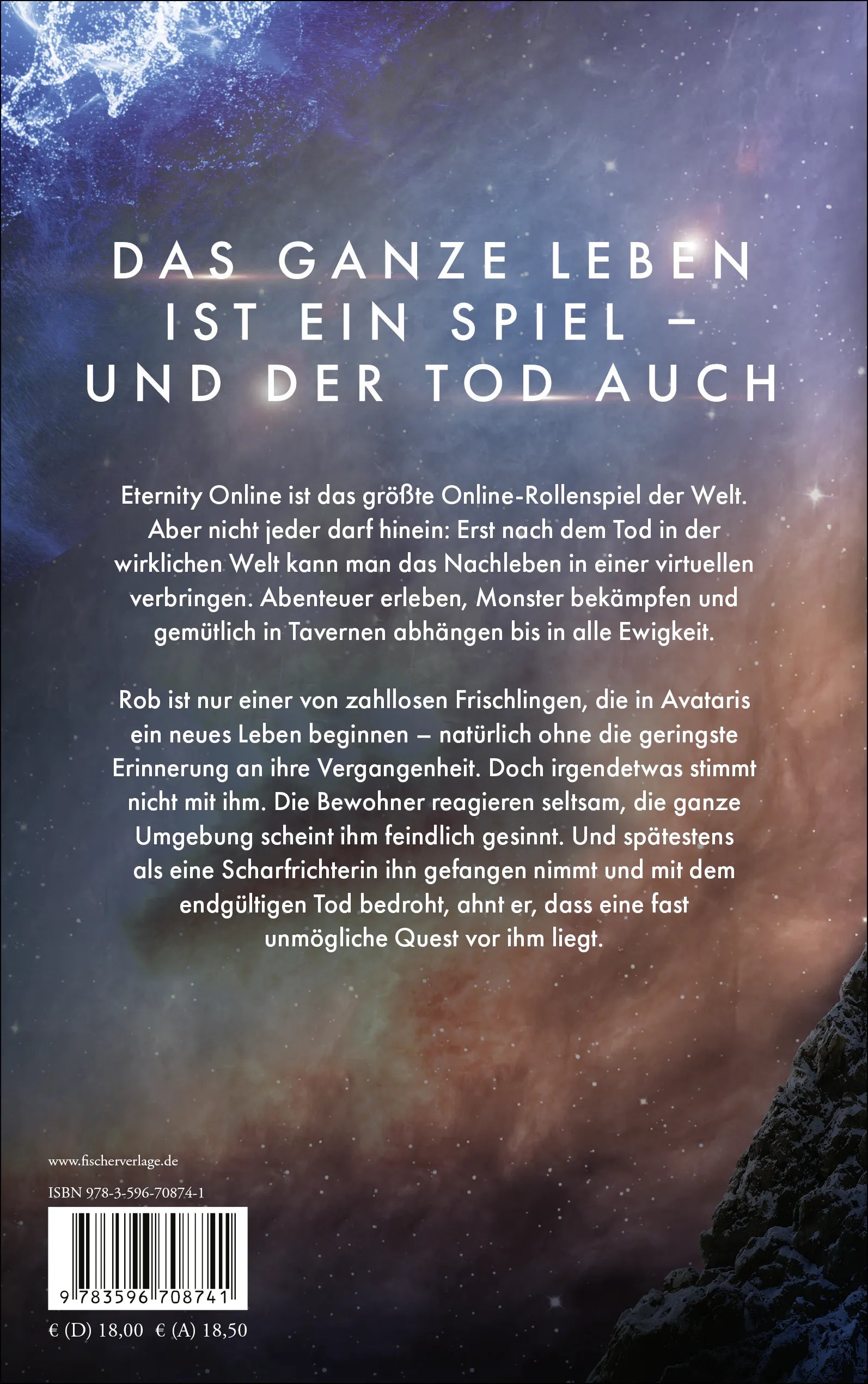 Buchrückseite von 'Eternity Online' mit Klappentext - Paperback
