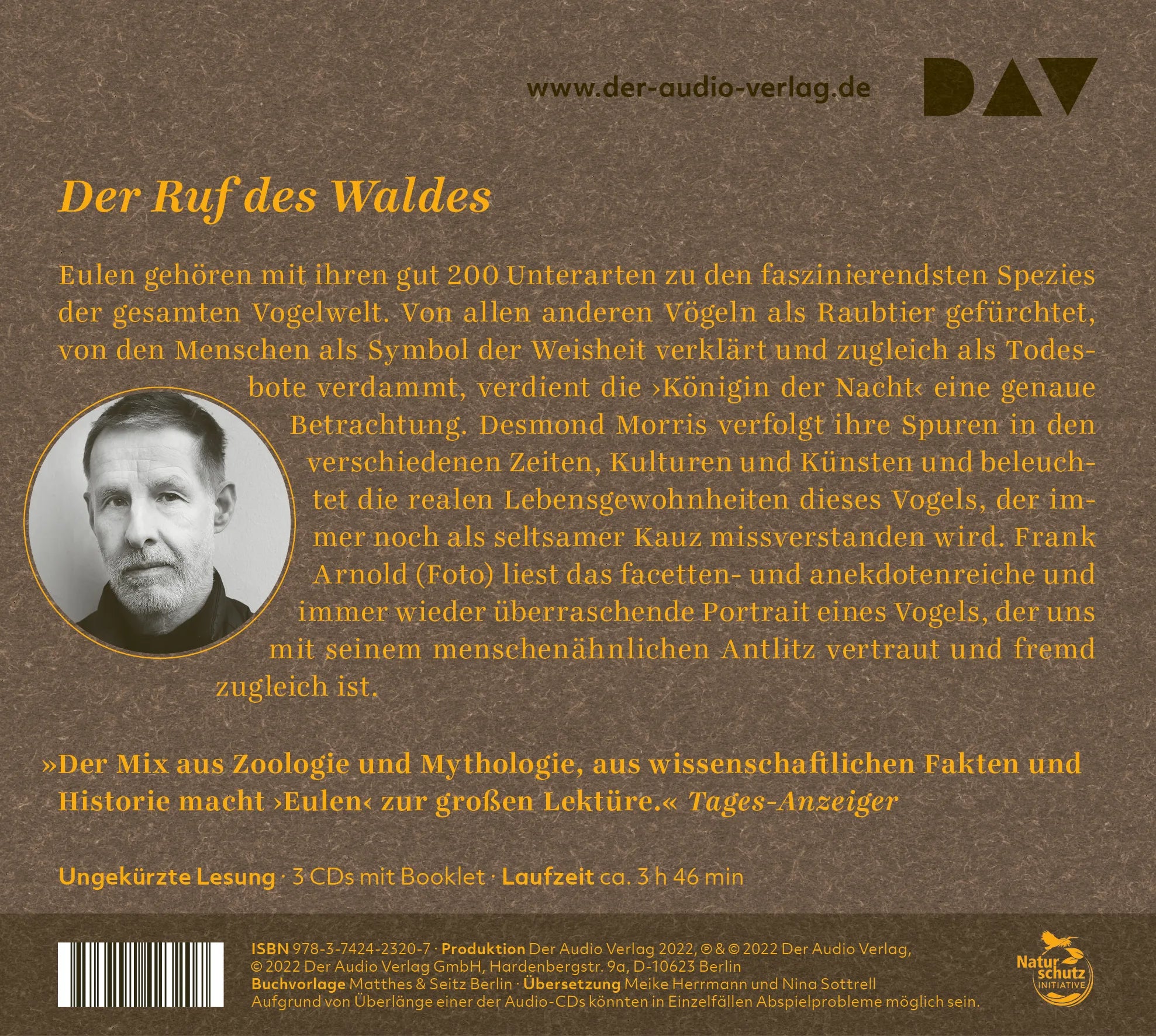 Buchrückseite von 'Eulen. Ein Portrait' mit Klappentext - Hörbuch (CD)