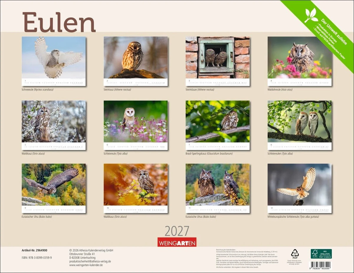 Eulen Kalender 2027 – Ansicht