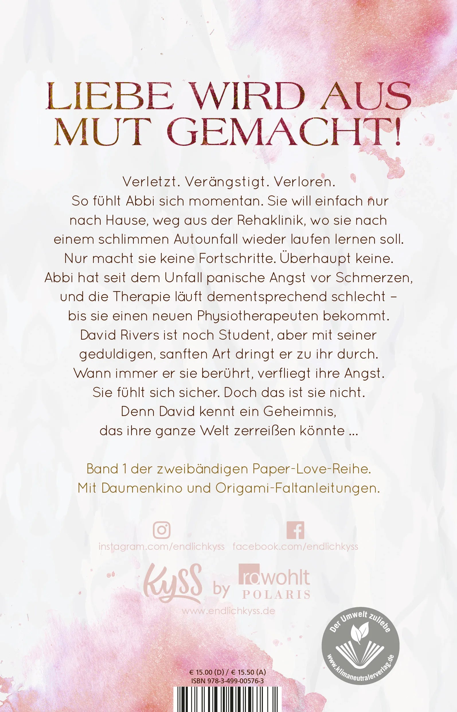 Buchrückseite von 'Ever – Wann immer du mich berührst' mit Klappentext - Paperback