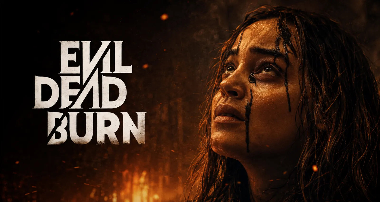 Evil Dead Burn mit einer verletzten Frau vor Flammen – Horrorfilm auf 4K UHD Blu-ray