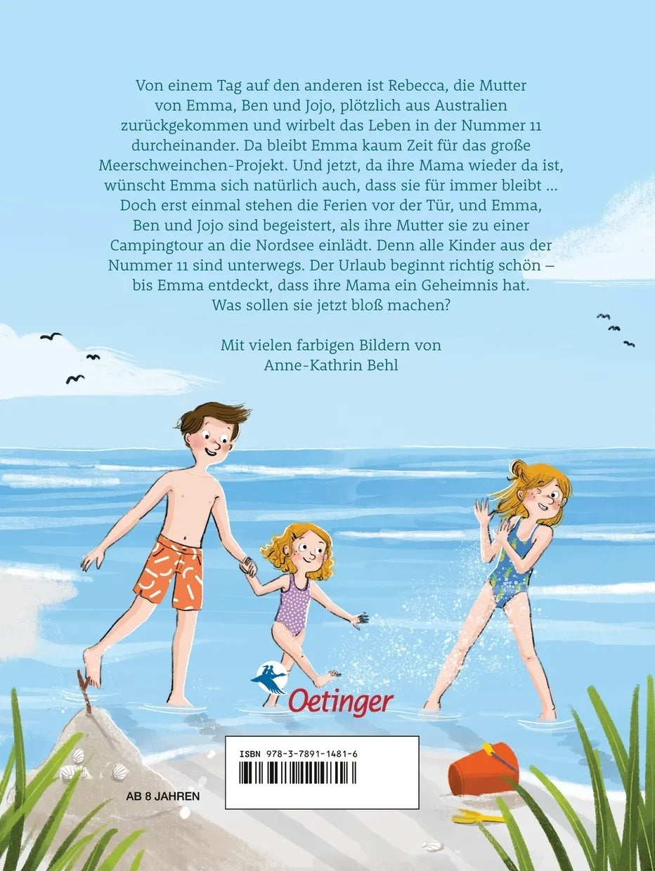 Buchrückseite von 'Familie Flickenteppich 3. Wir machen Ferien' mit Klappentext - Gebundene Ausgabe