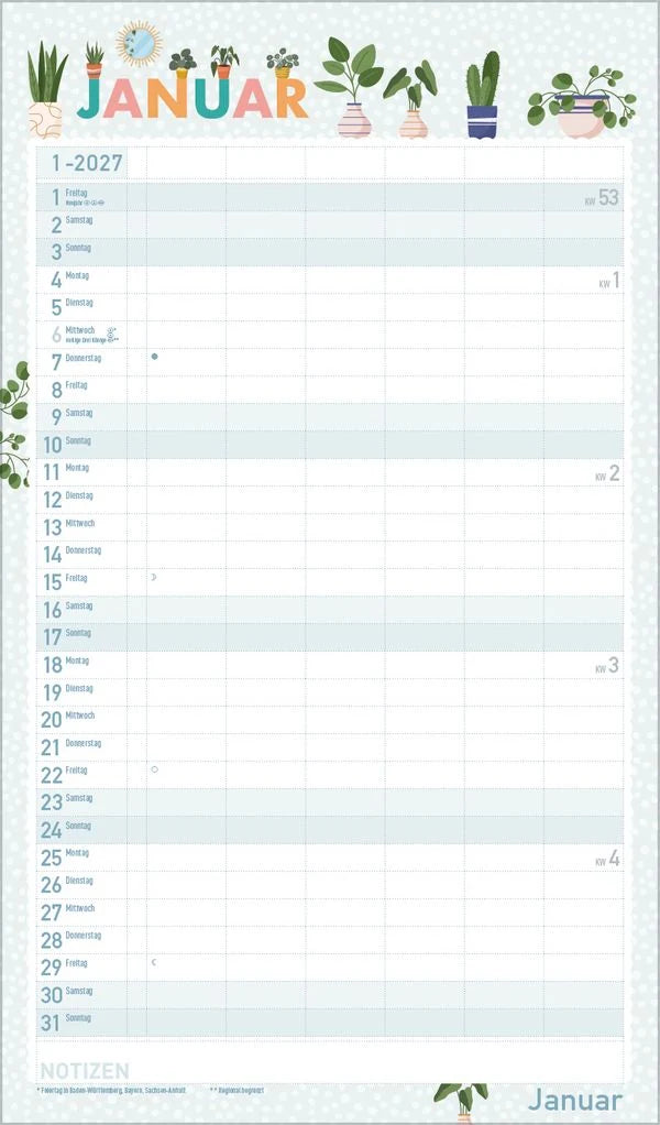 Familienplaner Happy Plants 2027 – Ansicht