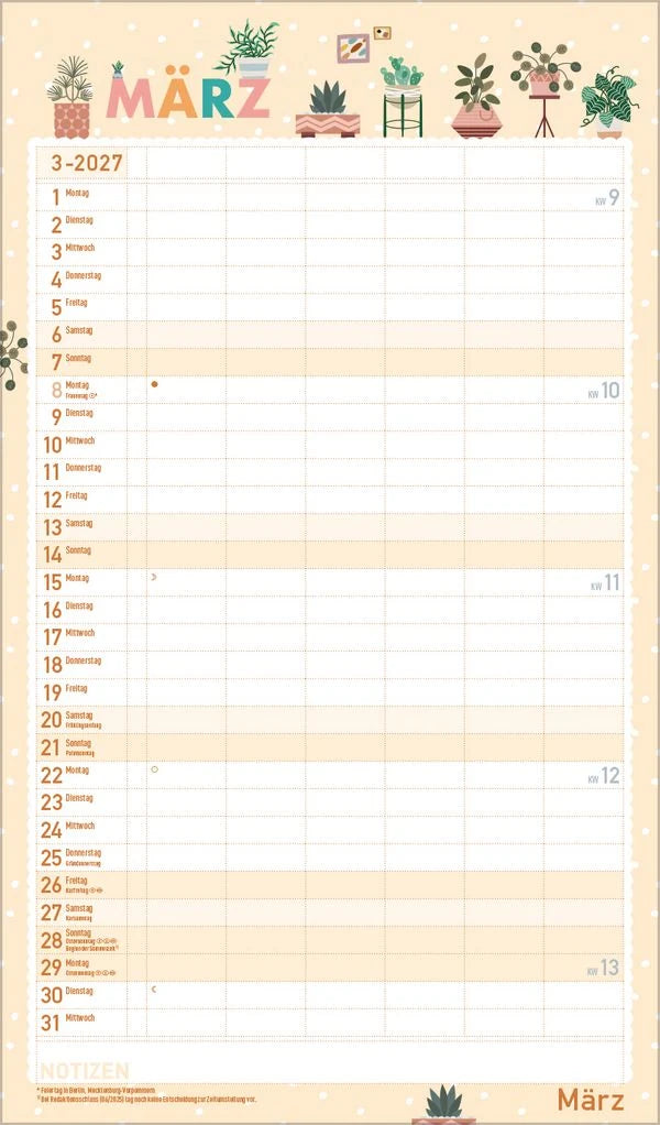 Familienplaner Happy Plants 2027 – Ansicht