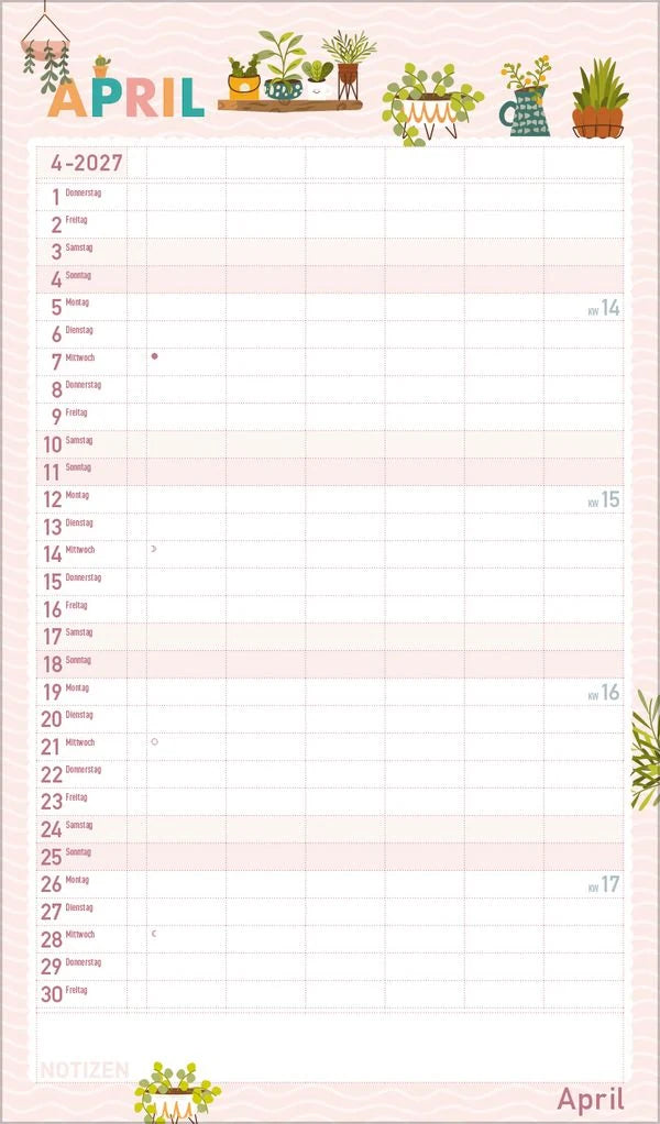 Familienplaner Happy Plants 2027 – Ansicht