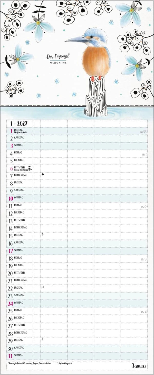 Familienplaner Pretty Birds 2027 – Ansicht