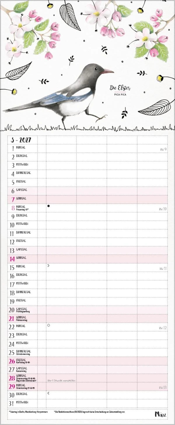 Familienplaner Pretty Birds 2027 – Ansicht
