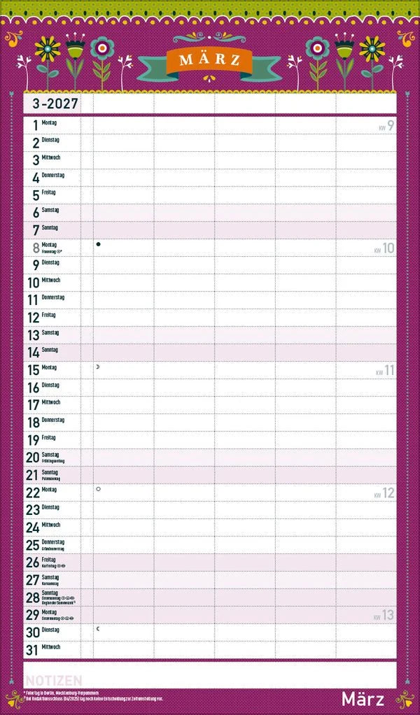 Familienplaner Vintage 2027 – Ansicht