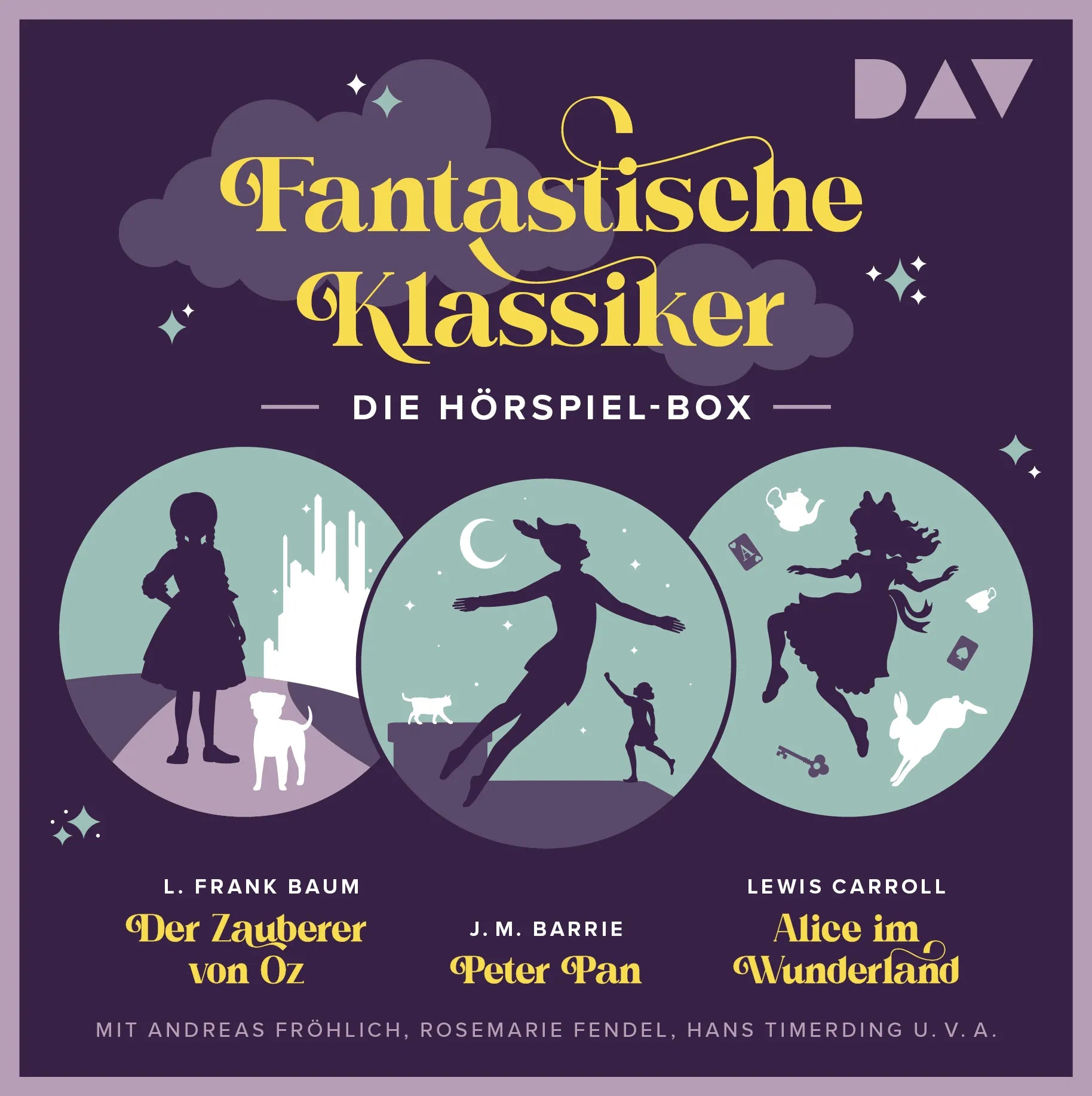 Buchcover von 'Fantastische Klassiker – Die Hörspiel-Box. Der Zauberer von Oz, Peter Pan, Alice im Wunderland' - Hörbuch (CD) von James Matthew Barrie