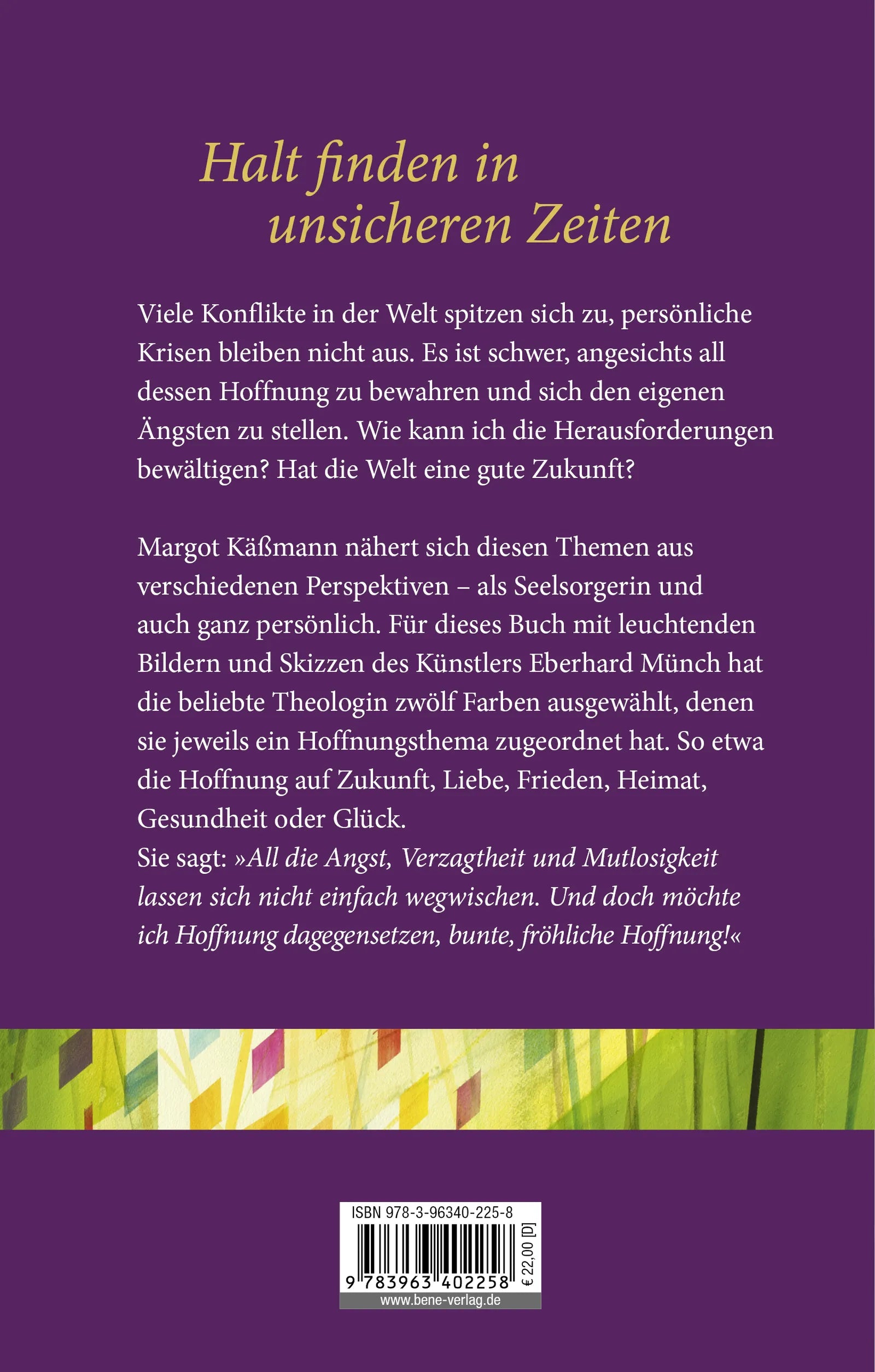 Buchrückseite von 'Farben der Hoffnung' mit Klappentext - Gebundene Ausgabe