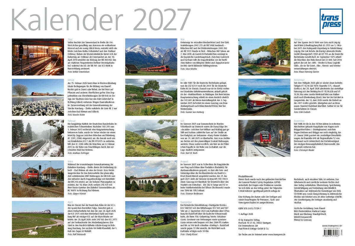 Faszination Eisenbahn Kalender 2027 – Ansicht