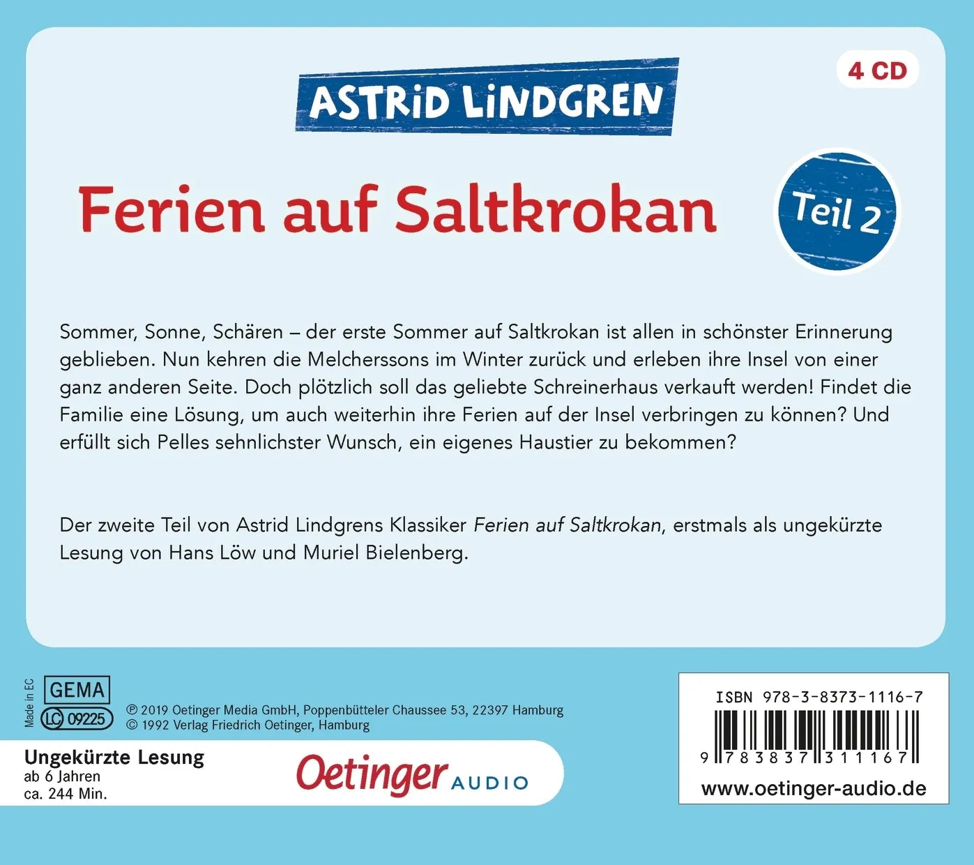 Buchrückseite von 'Ferien auf Saltkrokan Teil 2' mit Klappentext - Hörbuch (CD)