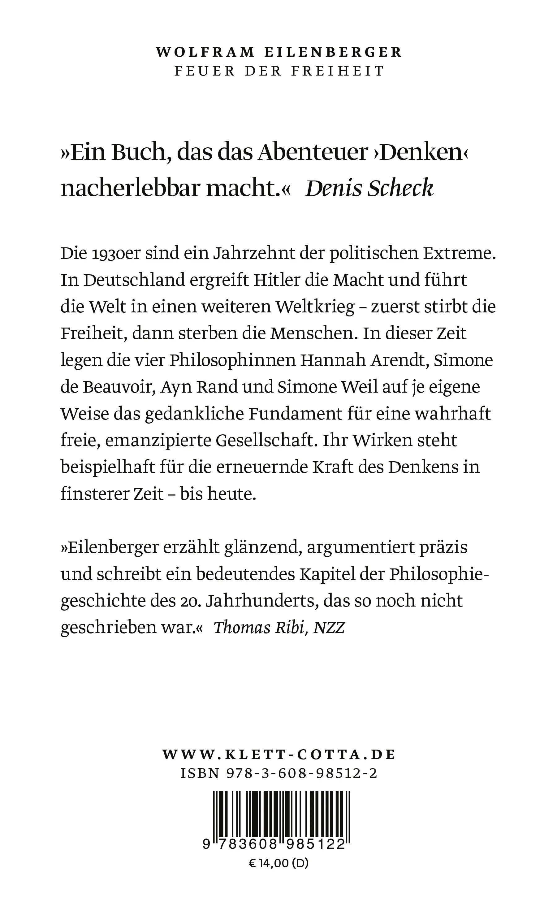 Buchrückseite von 'Feuer der Freiheit' mit Klappentext - Taschenbuch