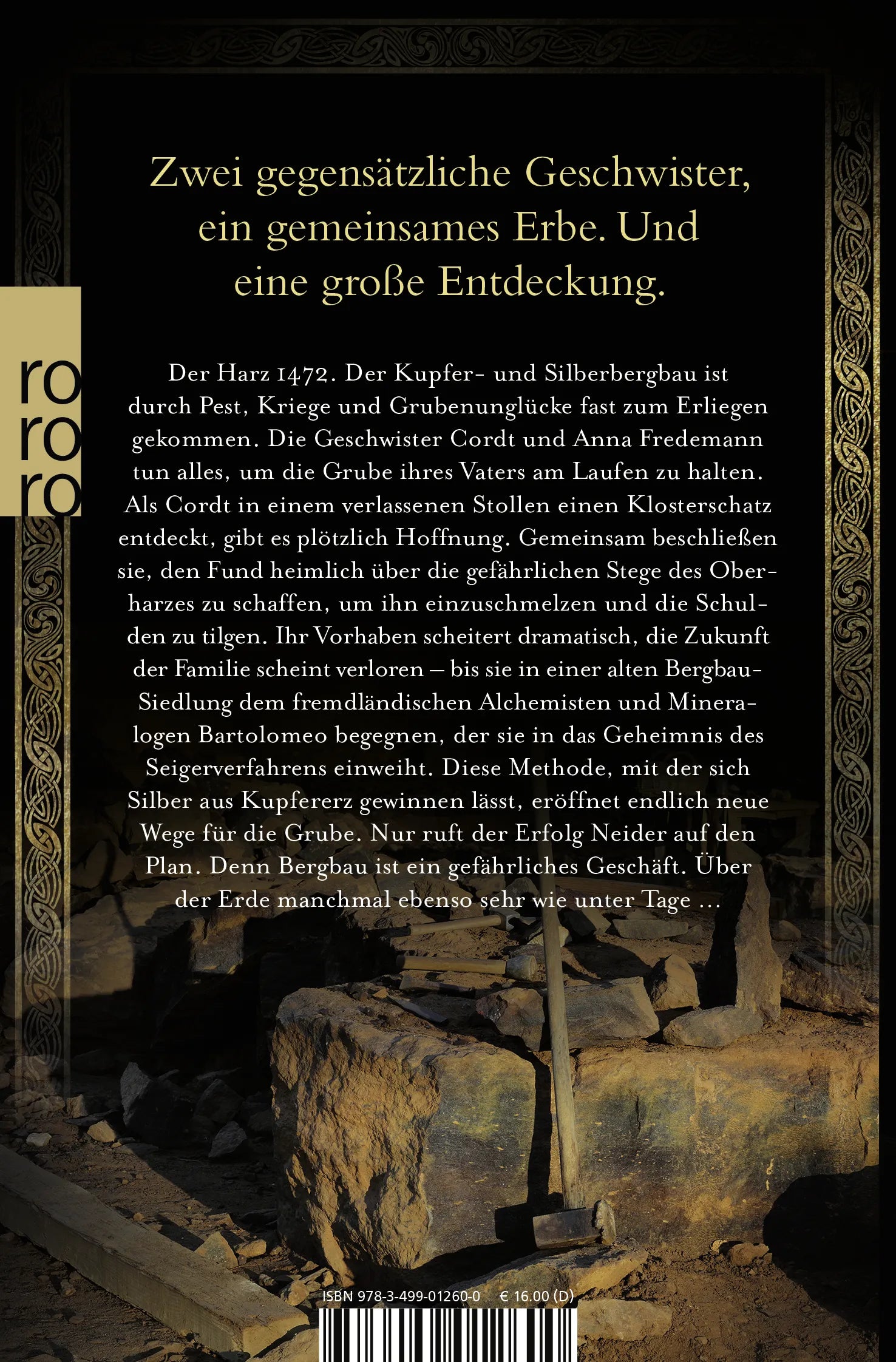 Buchrückseite von 'Feuer und Erz' mit Klappentext - Taschenbuch