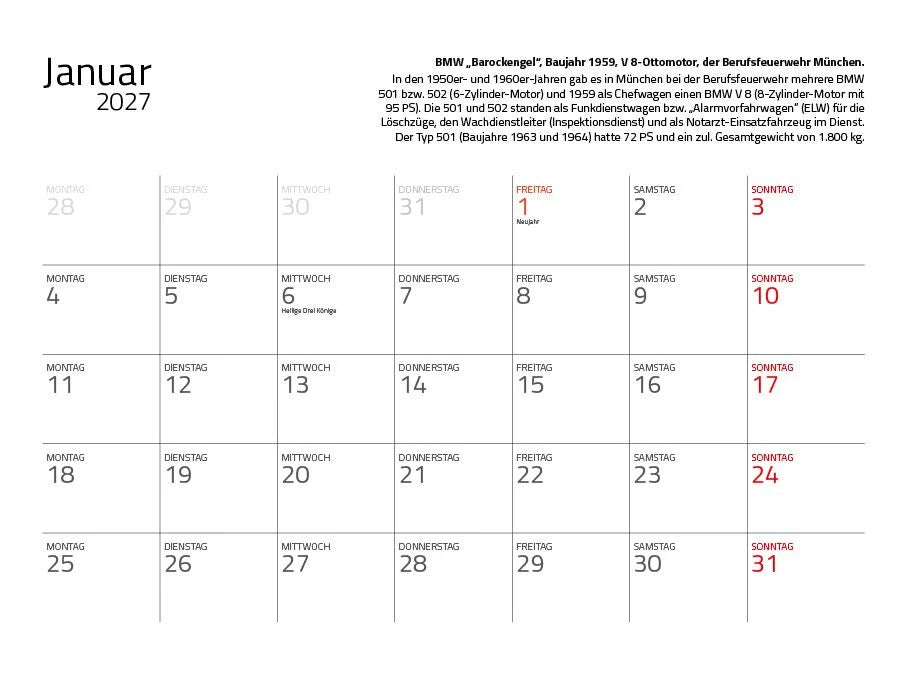 Feuerwehr 2027 Eintragkalender – Ansicht