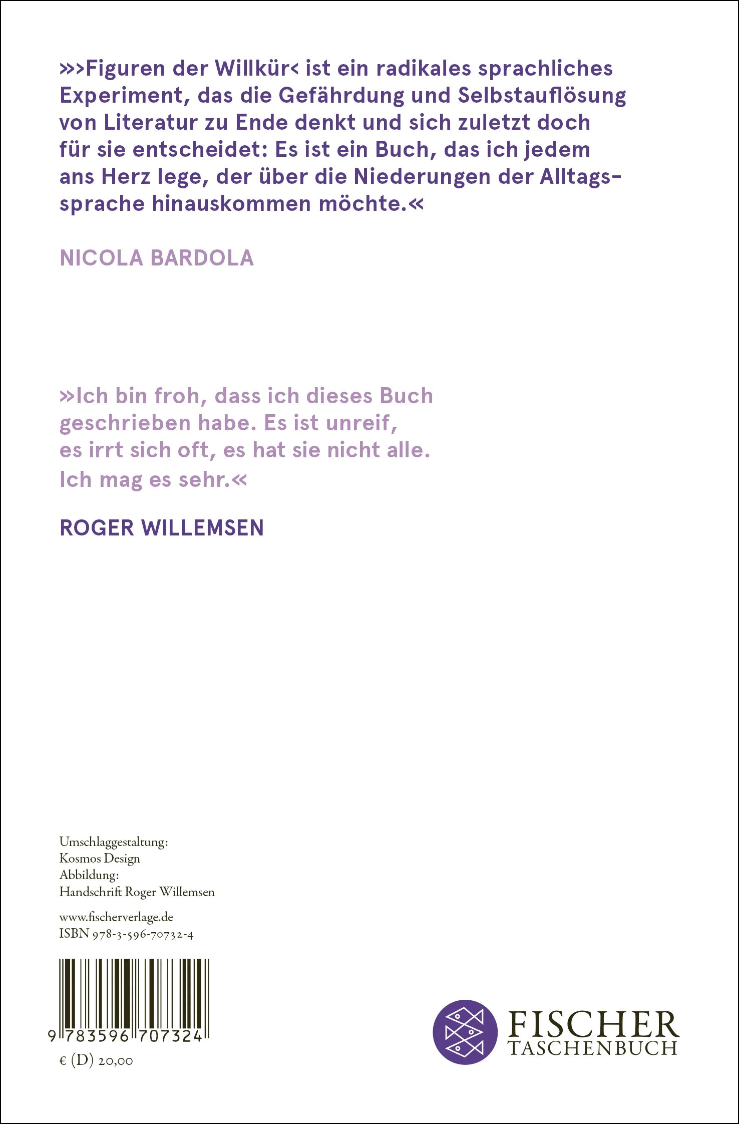Buchrückseite von 'Figuren der Willkür' mit Klappentext - Taschenbuch