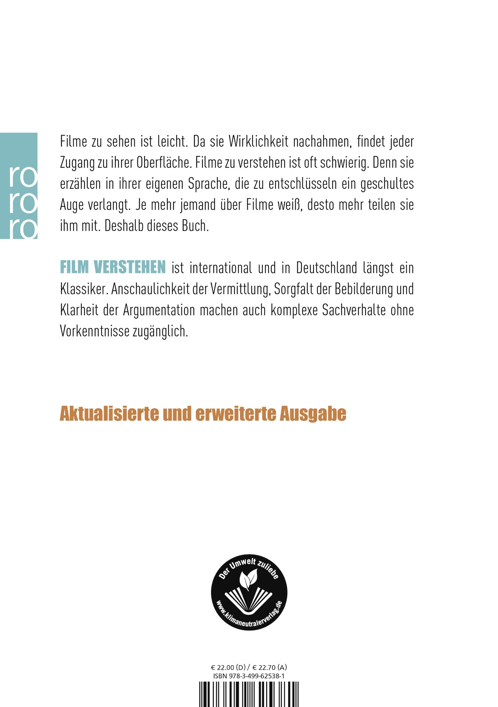 Buchrückseite von 'Film verstehen' mit Klappentext - Taschenbuch