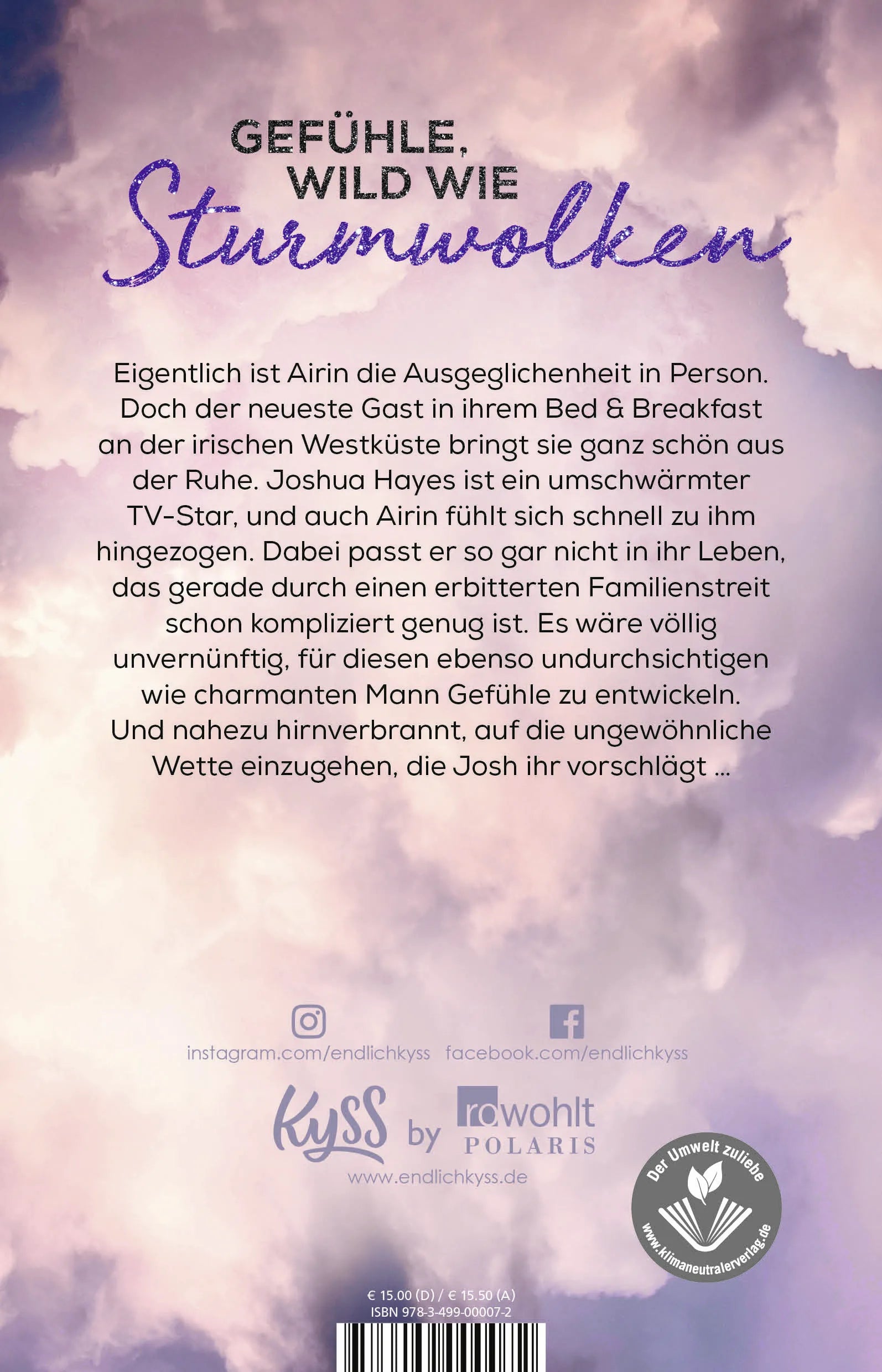 Buchrückseite von 'Find me in the Storm' mit Klappentext - Paperback