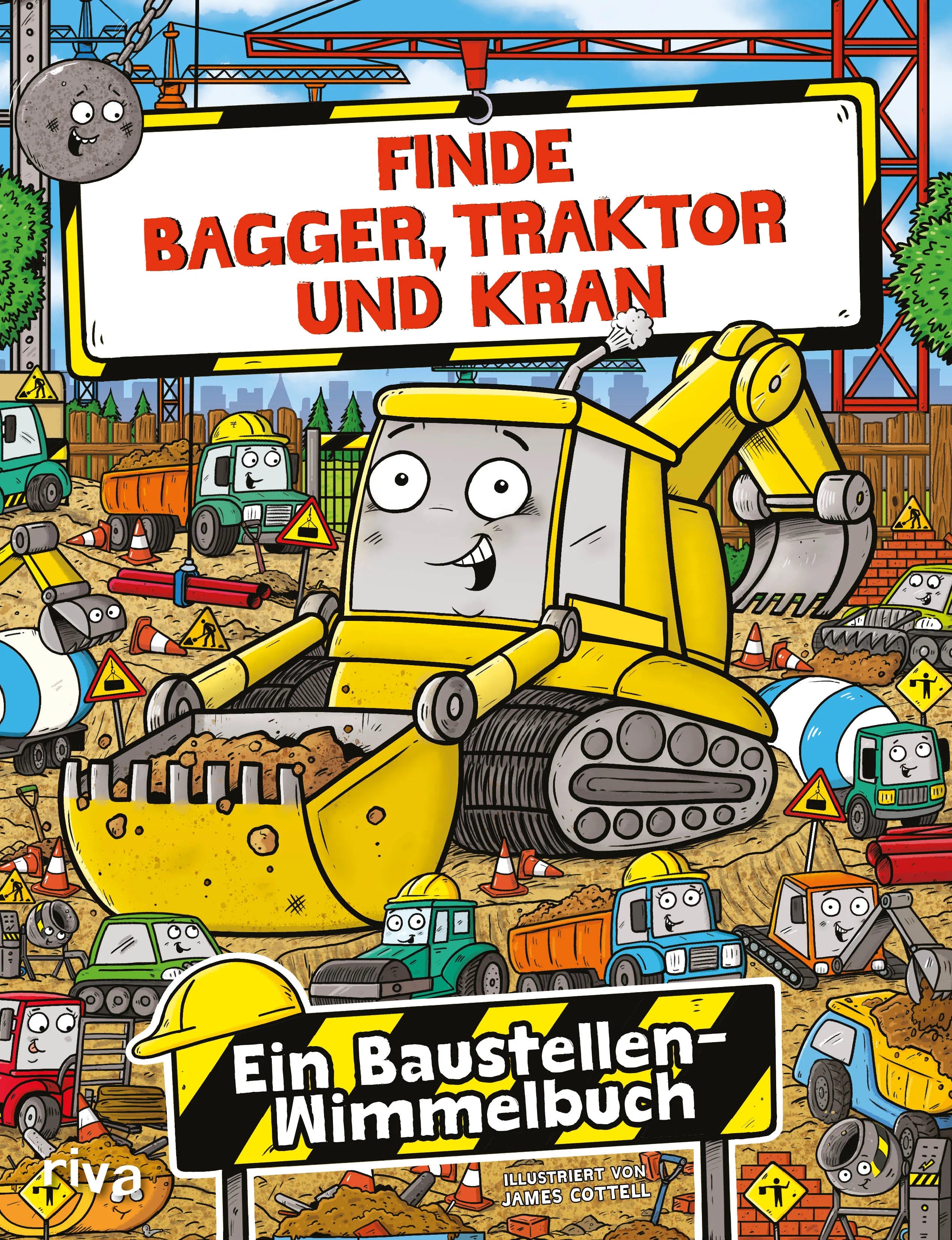 Buchcover von 'Finde Bagger, Traktor und Kran' - Taschenbuch von James Cottell