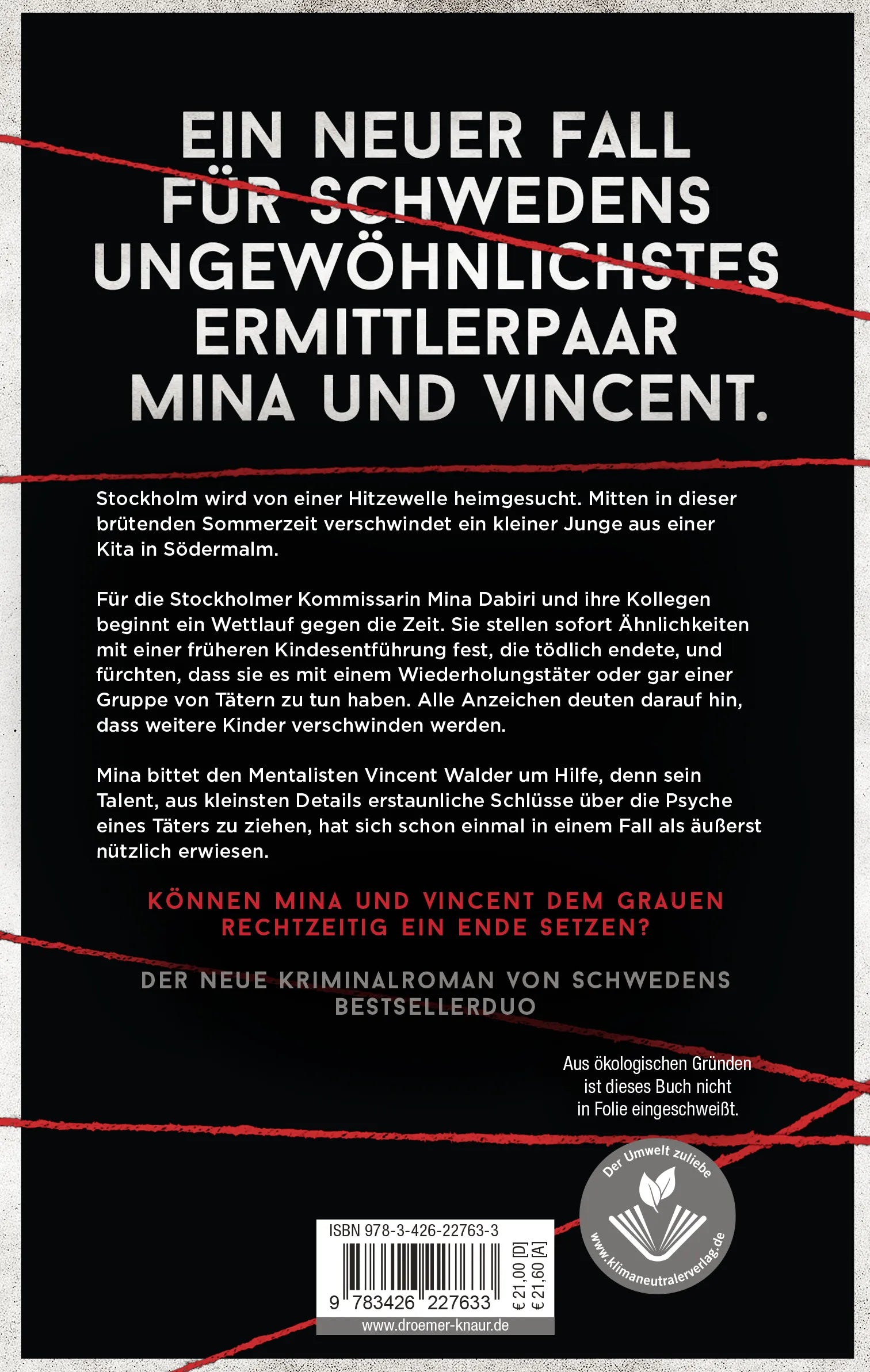 Buchrückseite von 'Finsternebel' mit Klappentext - Gebundene Ausgabe