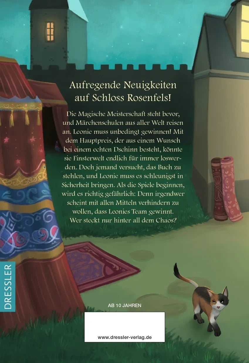 Buchrückseite von 'Finsterwelt 2. Die magische Meisterschaft' mit Klappentext - Gebundene Ausgabe