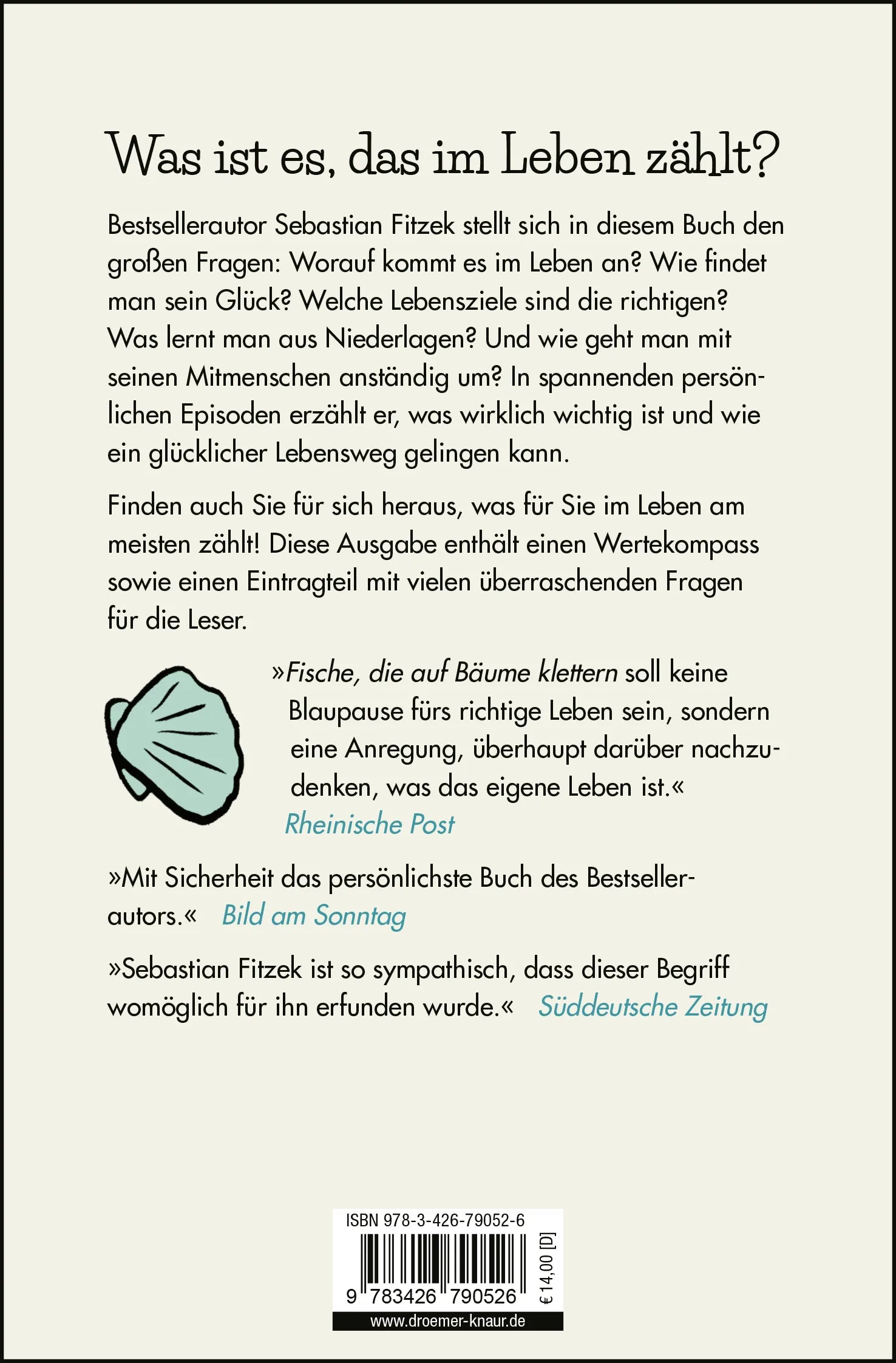 Buchrückseite von 'Fische, die auf Bäume klettern' mit Klappentext - Taschenbuch