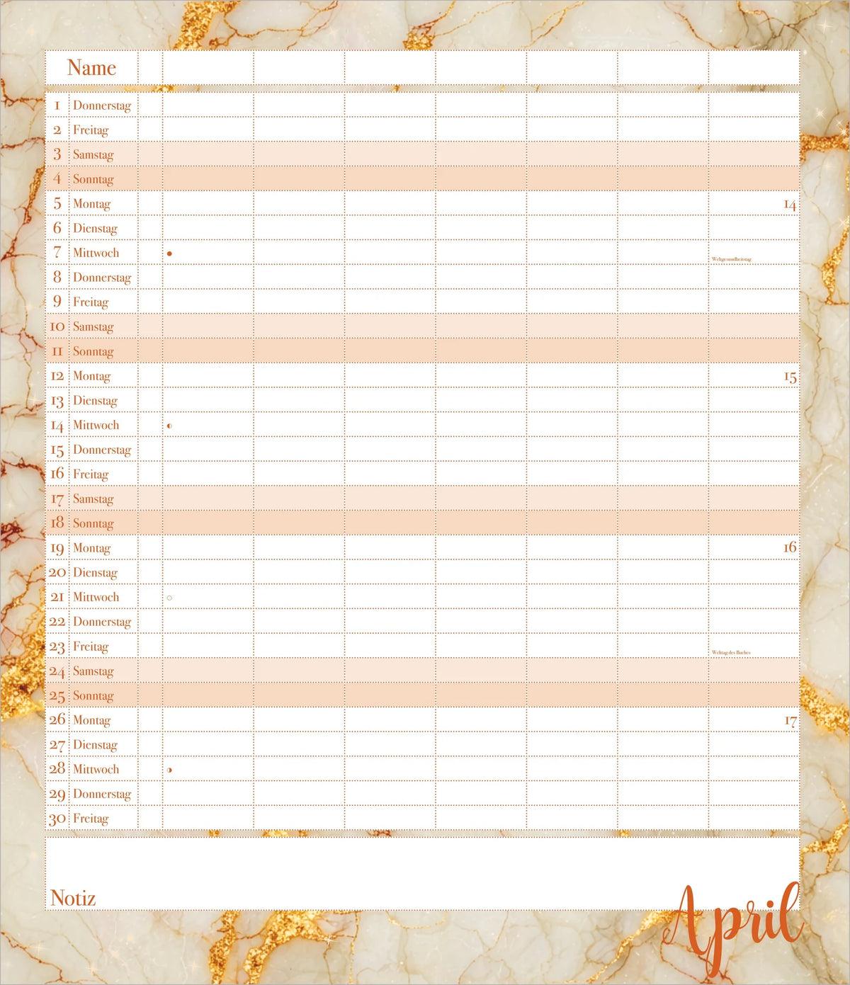 Flexiplaner Glamour 2027 – Ansicht