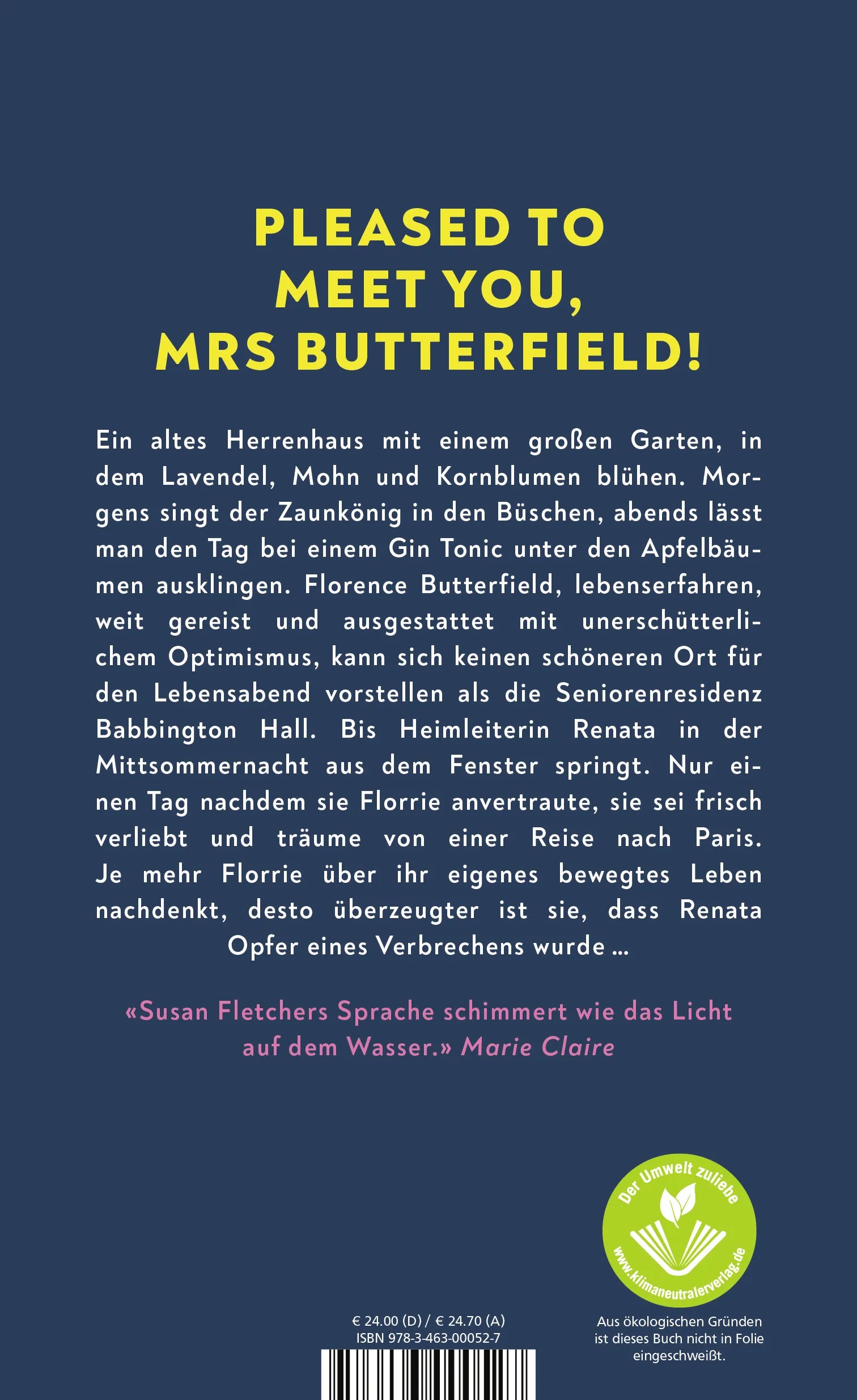 Buchrückseite von 'Florence Butterfield und die Nachtschwalbe' mit Klappentext - Gebundene Ausgabe