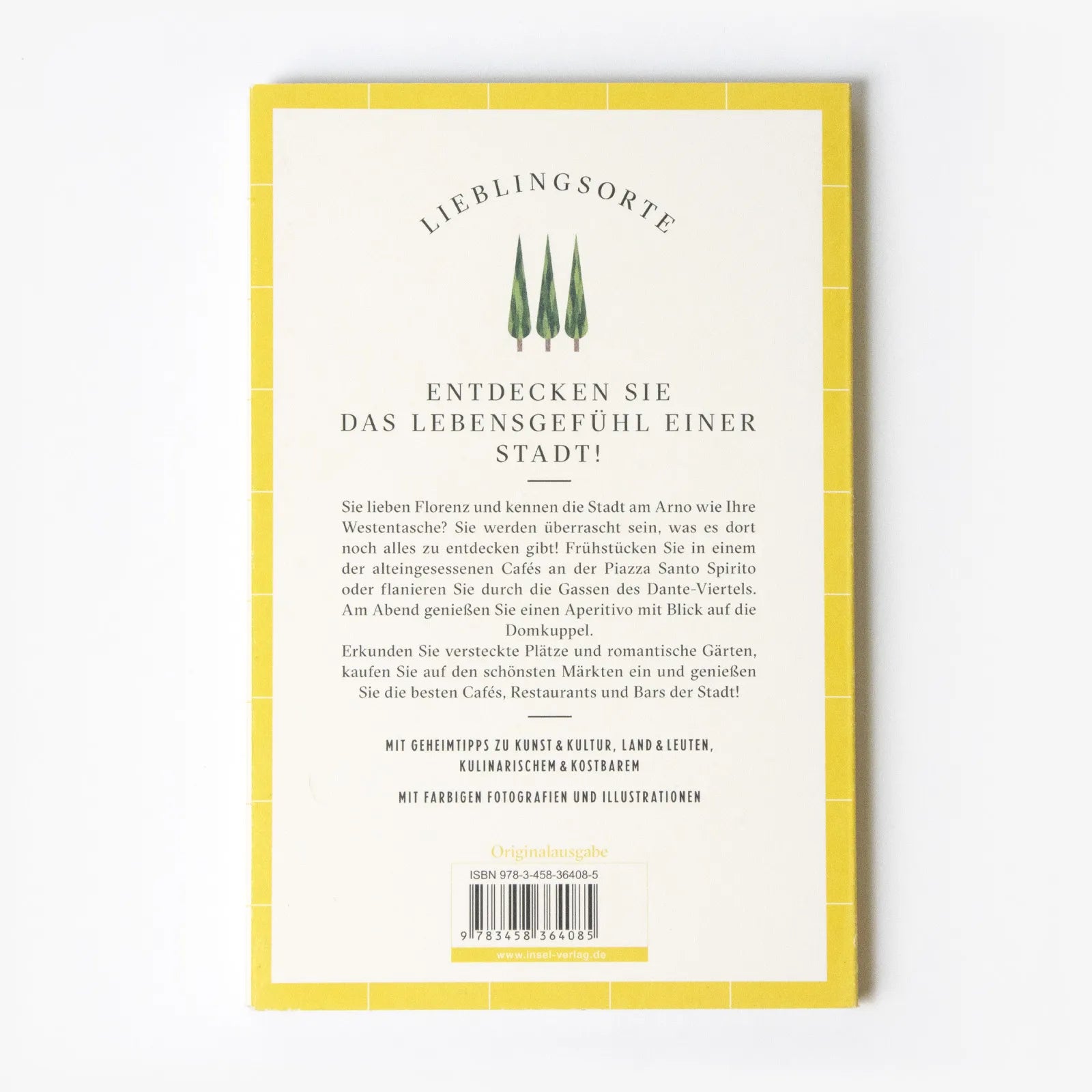 Buchrückseite von 'Florenz Reiseführer LIEBLINGSORTE' mit Klappentext - Paperback