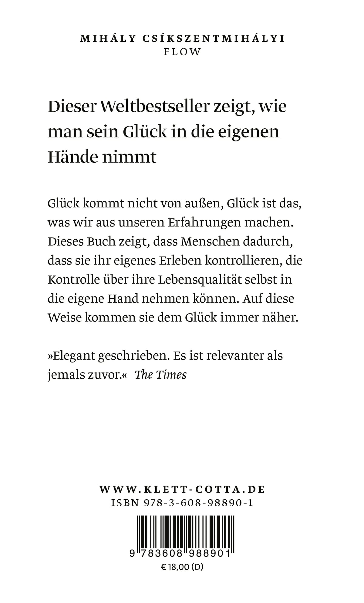Buchrückseite von 'Flow. Das Geheimnis des Glücks' mit Klappentext - Taschenbuch
