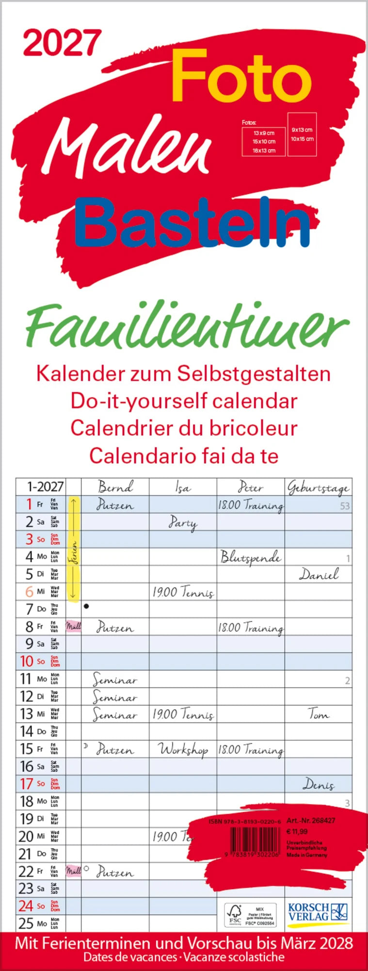 Familienplaner: Foto-Malen-Basteln Familientimer 2027