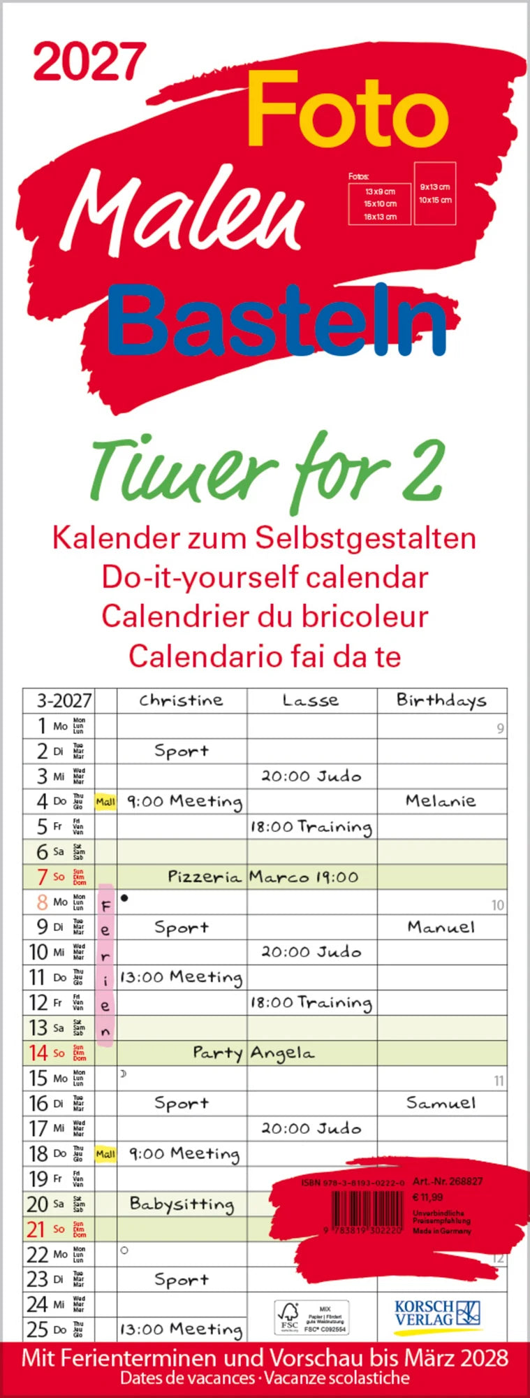 Taschenkalender: Foto-Malen-Basteln Timer for 2 2027