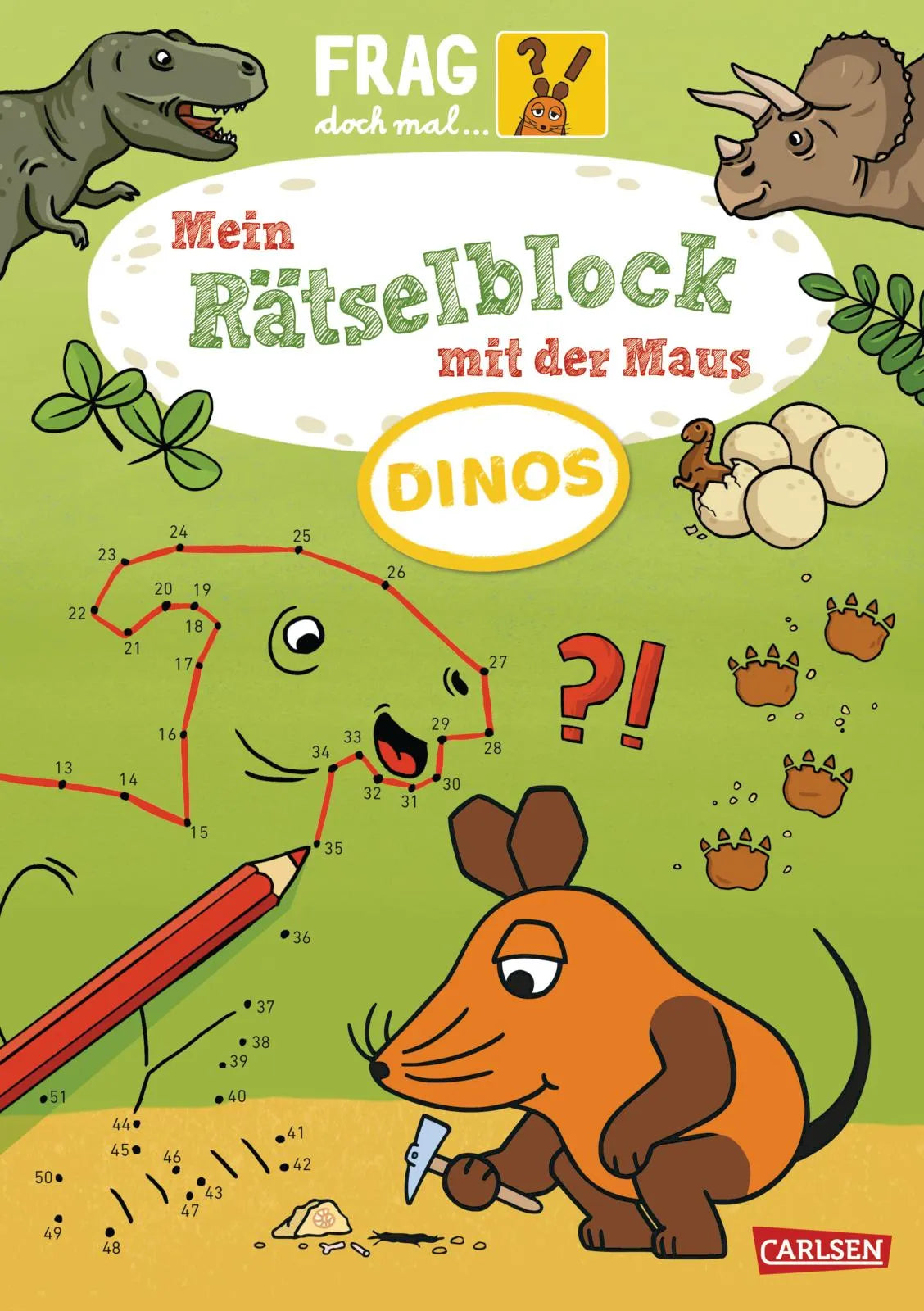 Buchcover von 'Frag doch mal ... die Maus: Mein Rätselblock mit der Maus – Dinos' - Taschenbuch von Christine Mildner