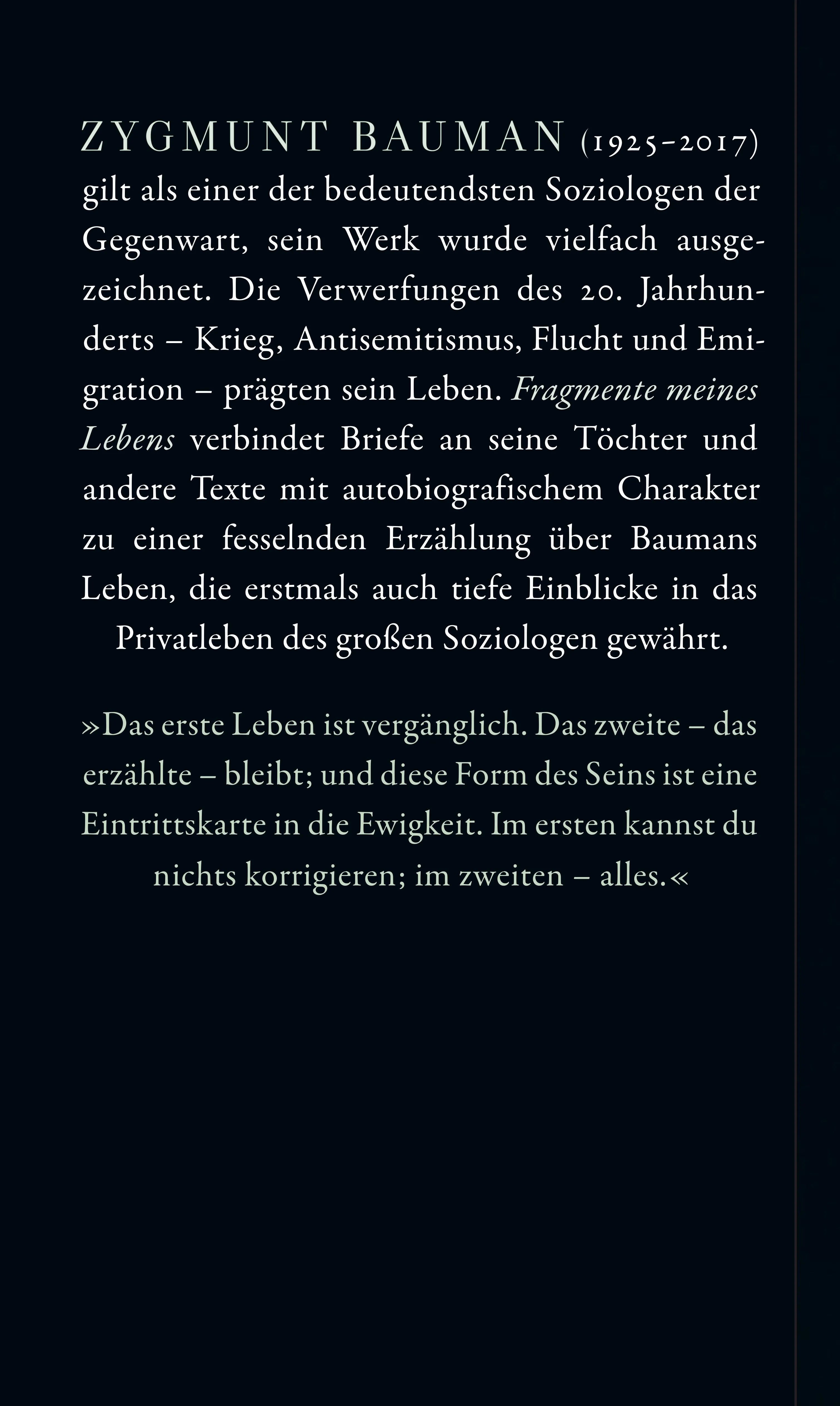 Buchrückseite von 'Fragmente meines Lebens' mit Klappentext - Gebundene Ausgabe