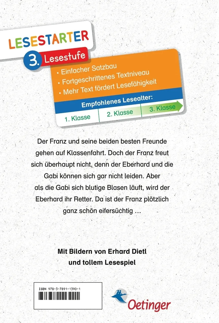 Buchrückseite von 'Franz auf Klassenfahrt' mit Klappentext - Gebundene Ausgabe