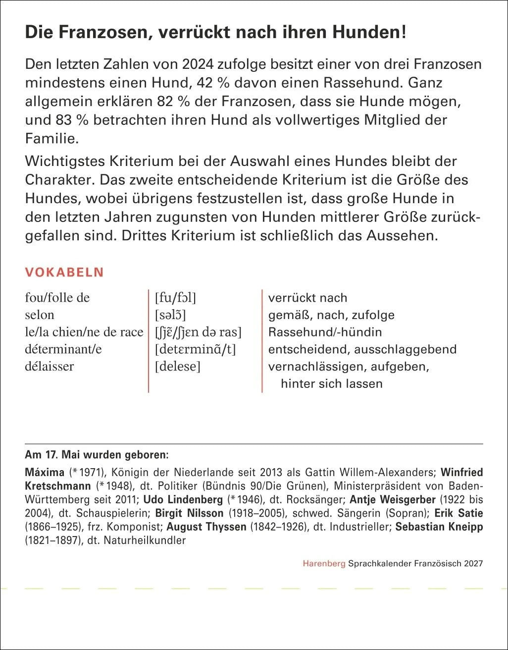 Französisch Sprachkalender 2027 - Französisch lernen leicht gemacht - Tagesabreißkalender – Ansicht