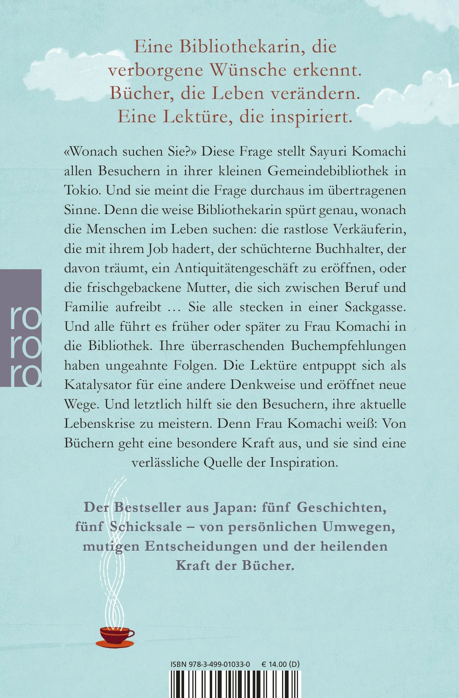 Buchrückseite von 'Frau Komachi empfiehlt ein Buch' mit Klappentext - Taschenbuch