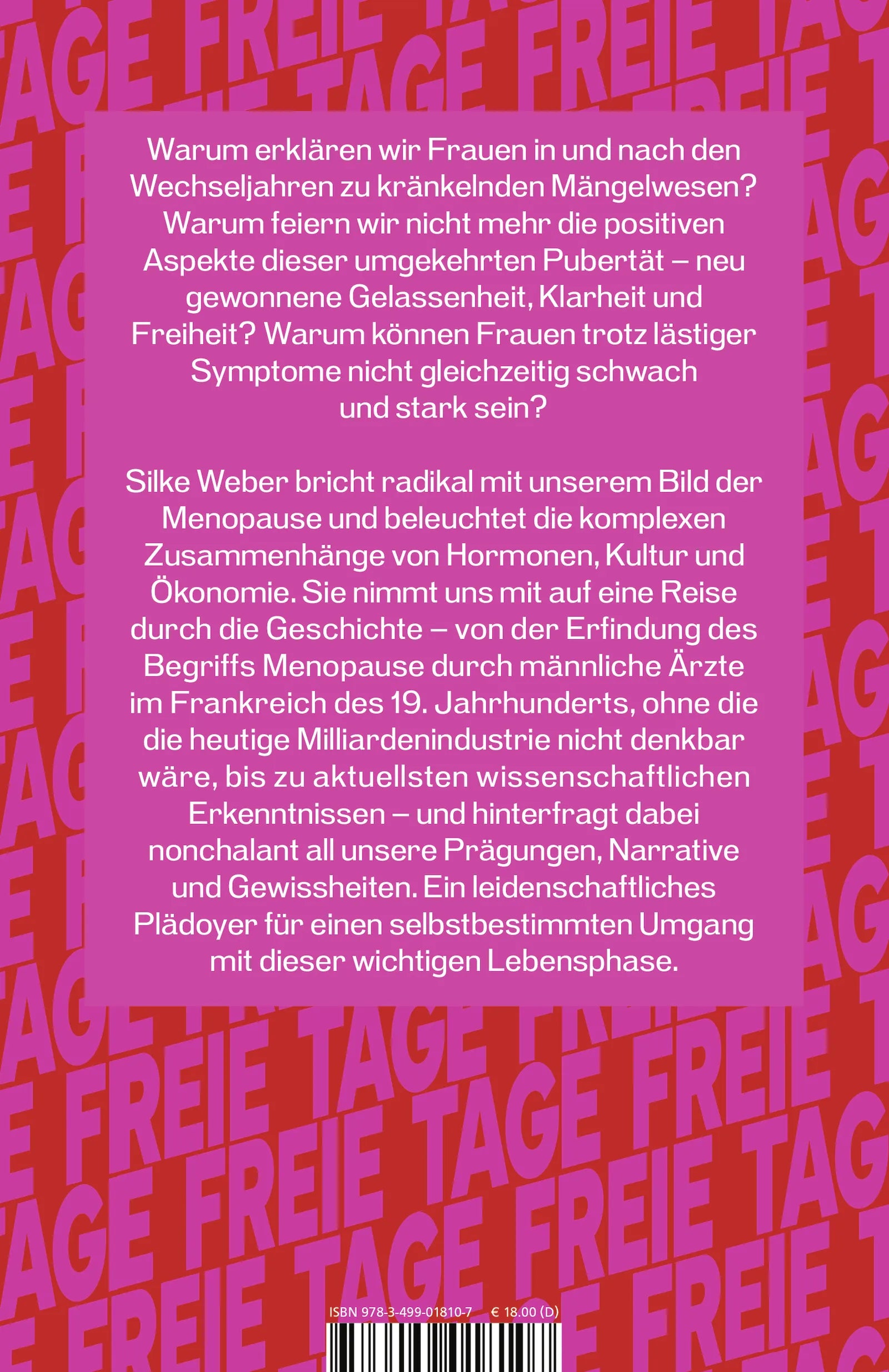 Buchrückseite von 'Freie Tage' mit Klappentext - Paperback