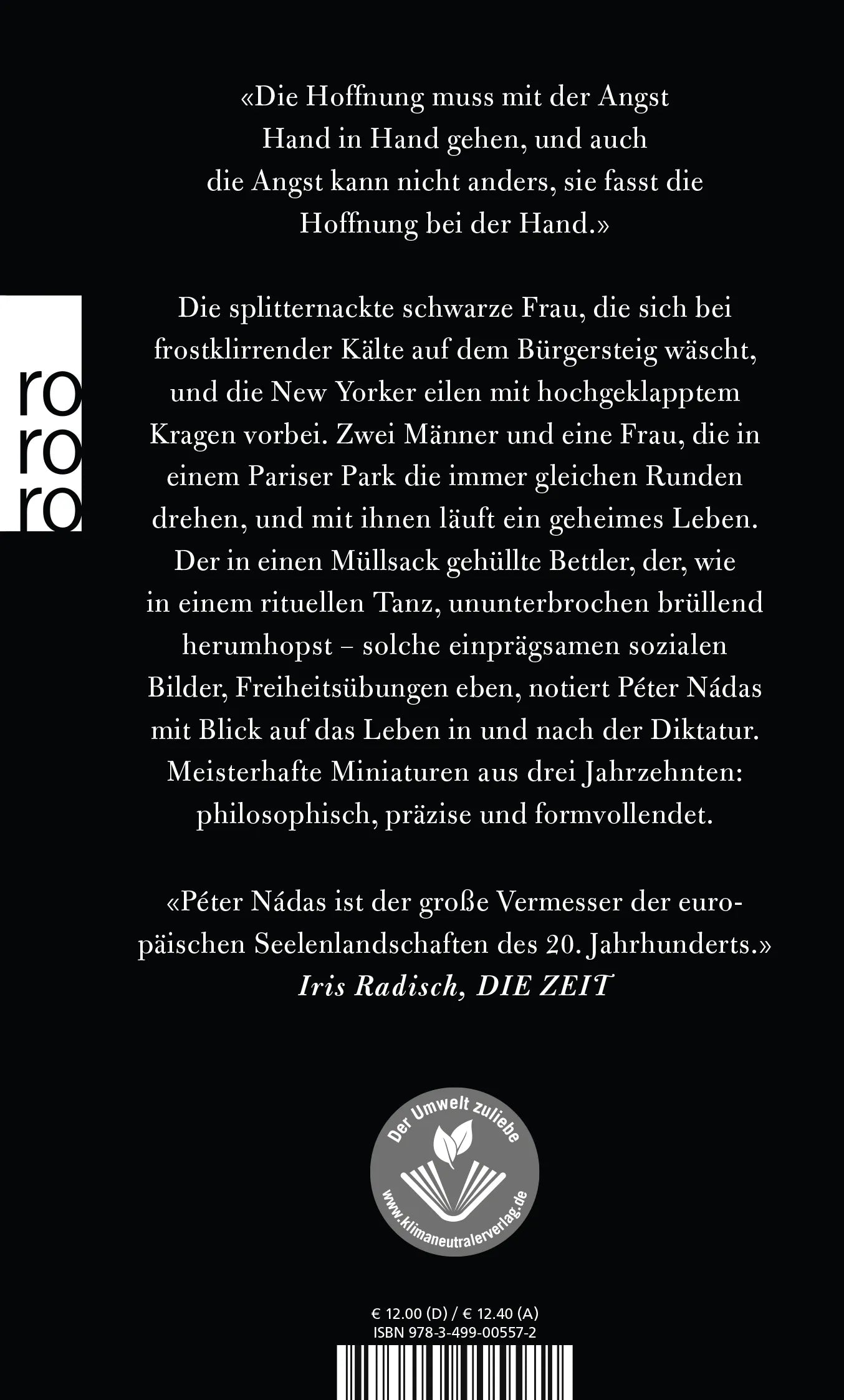 Buchrückseite von 'Freiheitsübungen und andere Kleine Prosa' mit Klappentext - Taschenbuch