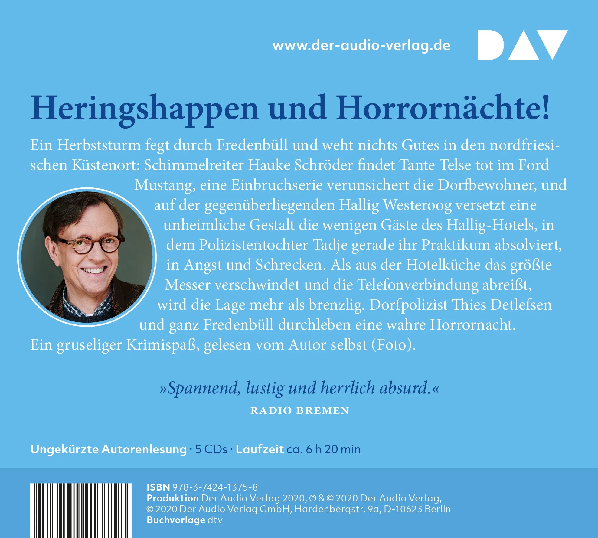 Buchrückseite von 'Friedhof der Krustentiere. Ein Küstenkrimi' mit Klappentext - Hörbuch (CD)