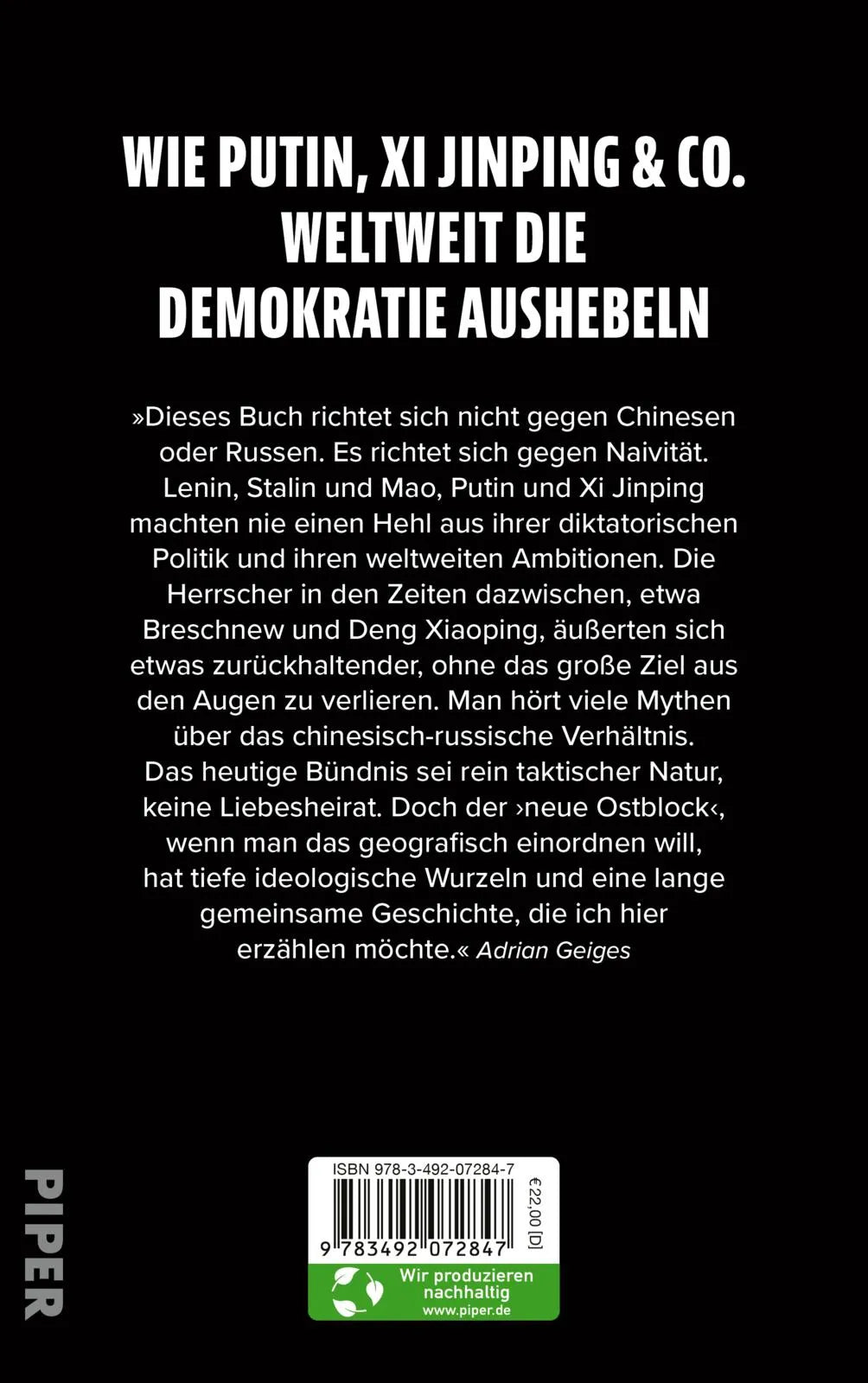 Buchrückseite von 'Front gegen die Freiheit' mit Klappentext - Gebundene Ausgabe
