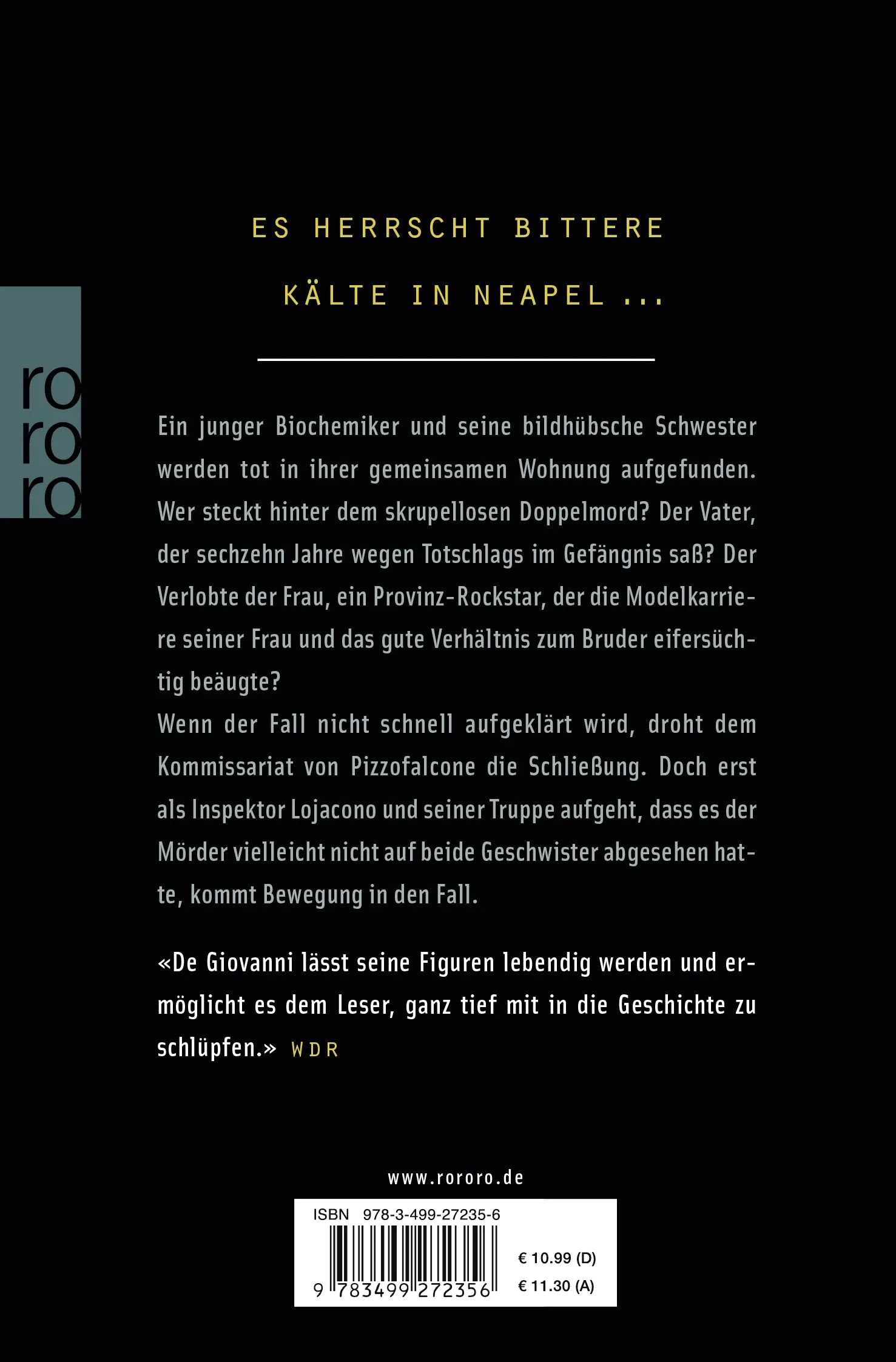 Buchrückseite von 'Frost in Neapel: Lojacono ermittelt in Neapel' mit Klappentext - Taschenbuch