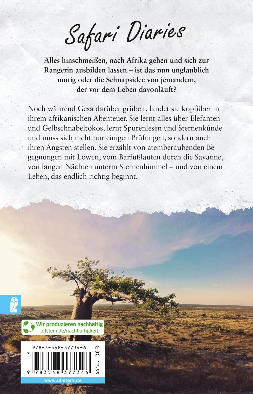 Buchrückseite von 'Frühstück mit Elefanten' mit Klappentext - Taschenbuch