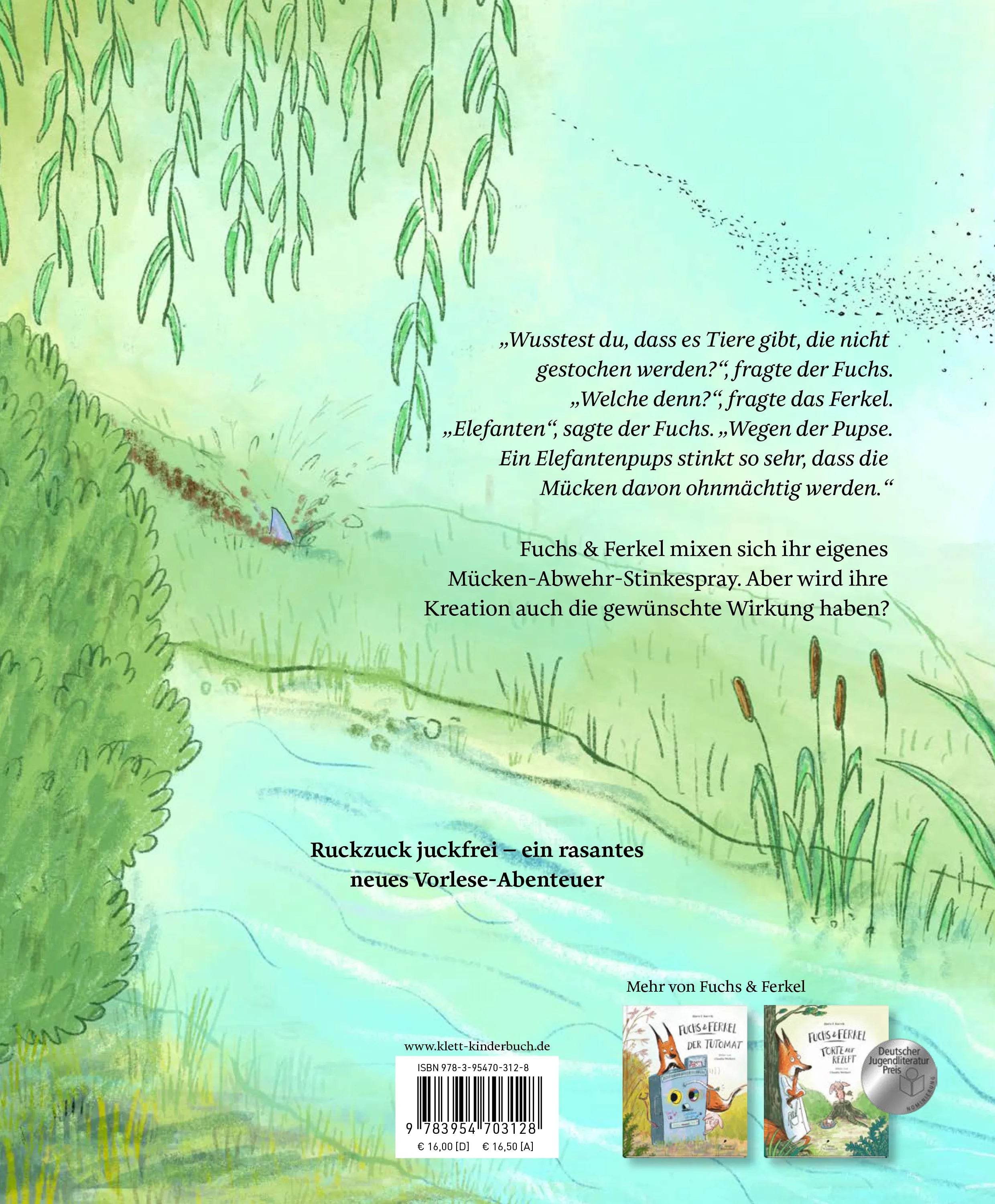Buchrückseite von 'Fuchs & Ferkel - Tücken mit Mücken | "Fuchs & Ferkel" Band 3' mit Klappentext - Gebundene Ausgabe