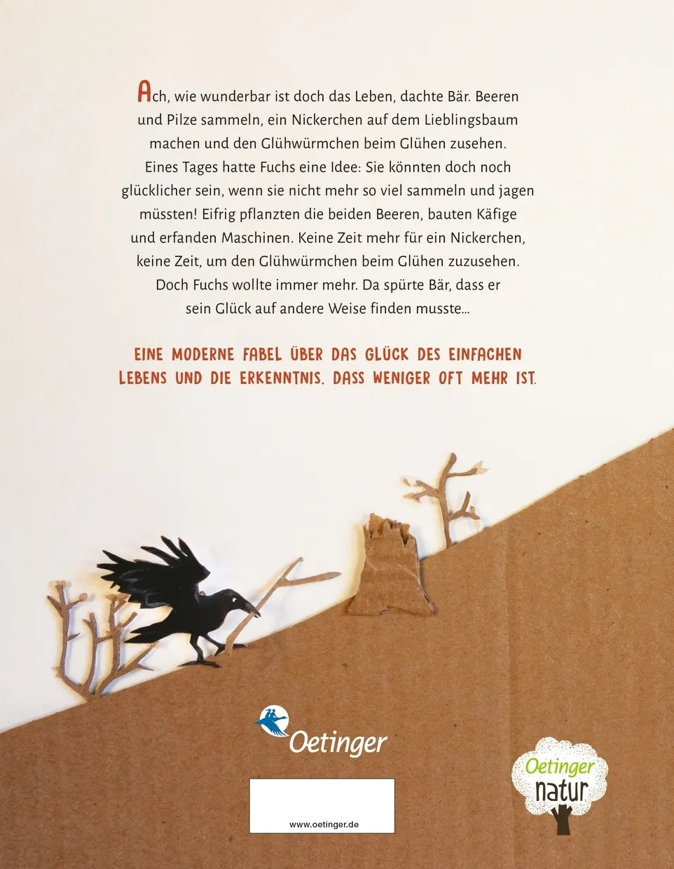 Buchrückseite von 'Fuchs und Bär' mit Klappentext - Gebundene Ausgabe