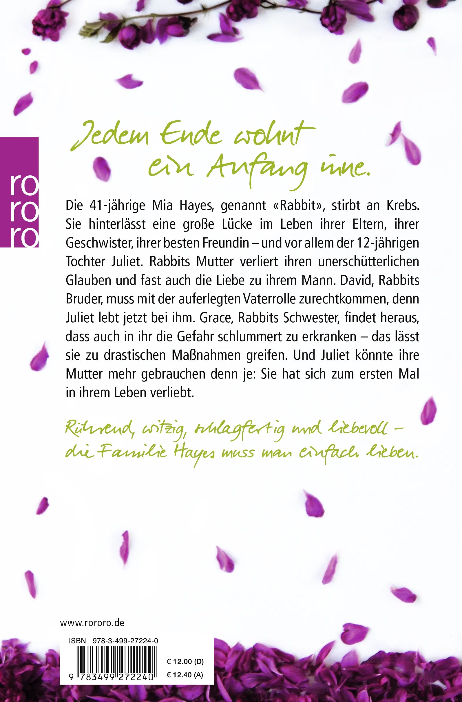 Buchrückseite von 'Für immer Rabbit Hayes' mit Klappentext - Taschenbuch